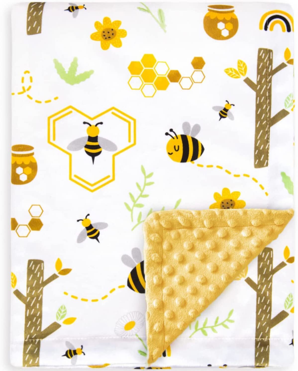 Baby Blanket for Girls Soft Plush Minky Blanket with Double Layer Dotted Backing for Infant Picnic Traveling with Cute Animals Multicolor Printed 30 x 40 Inch (Yellow Bees) HOMRITAR