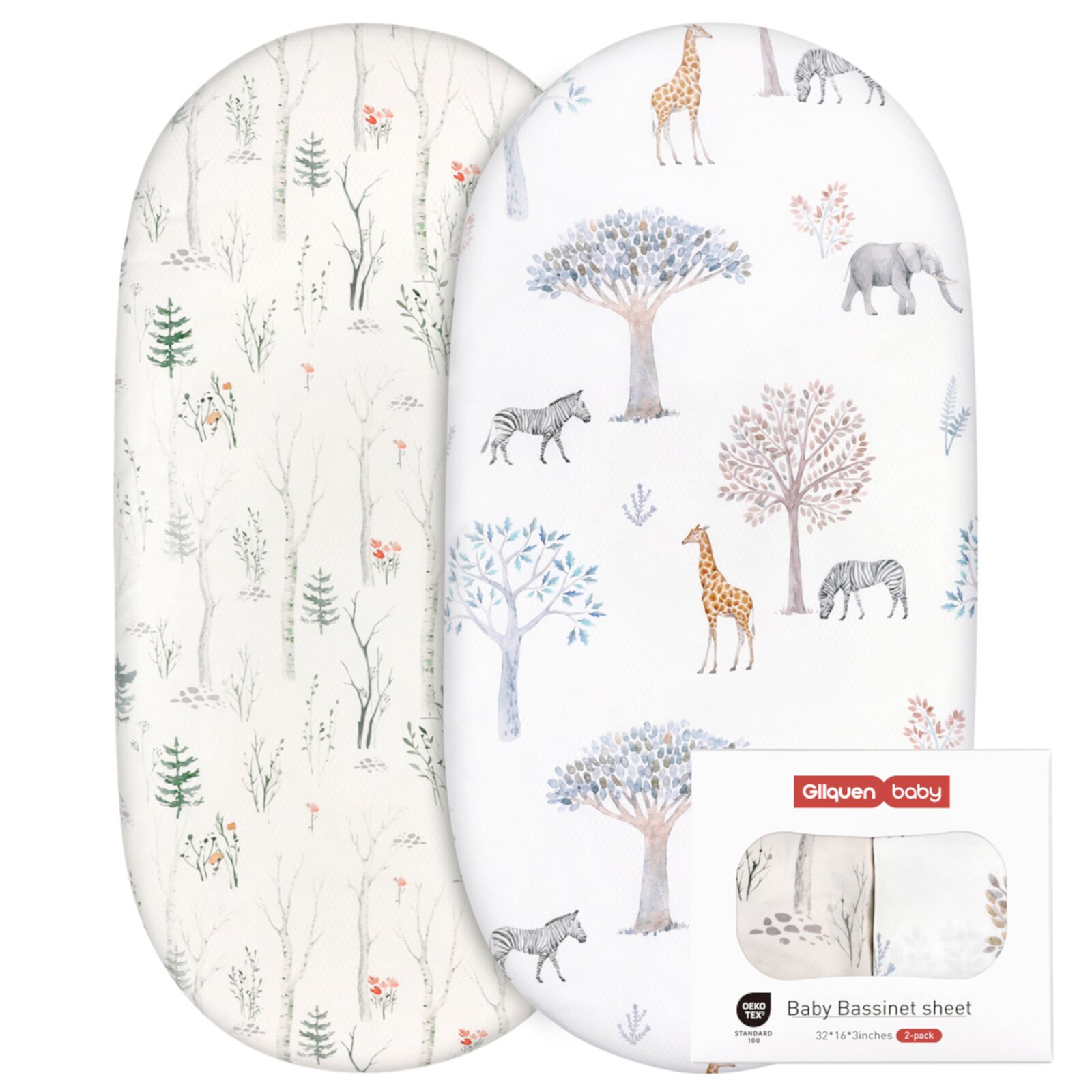 Gllquen Baby Bassinet Sheets Set Breathable Cozy Fitted Mattress Sheet for Baby Boy Girls 32"x 16", Forest & Animals GLLQUEN BABY