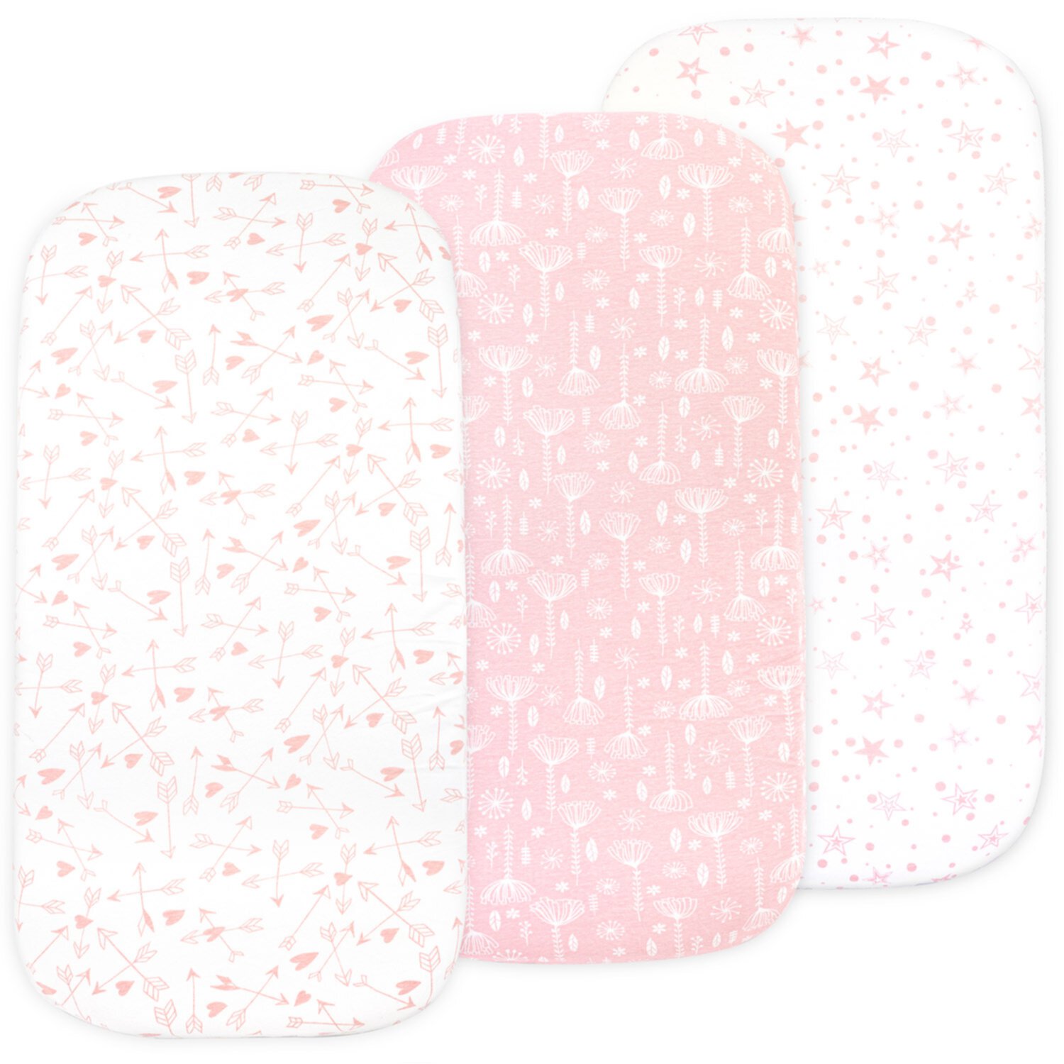 Baby Bassinet Sheet Set – 3 Pack - Keep Baby Happily Sleeping in Cold & Hot Weather w/ Ultra-Soft Universal Fitted Jersey Cotton Bassinet Sheets for Oval, Hourglass & Rectangle Bassinet Mattress, Pink Bublo Baby