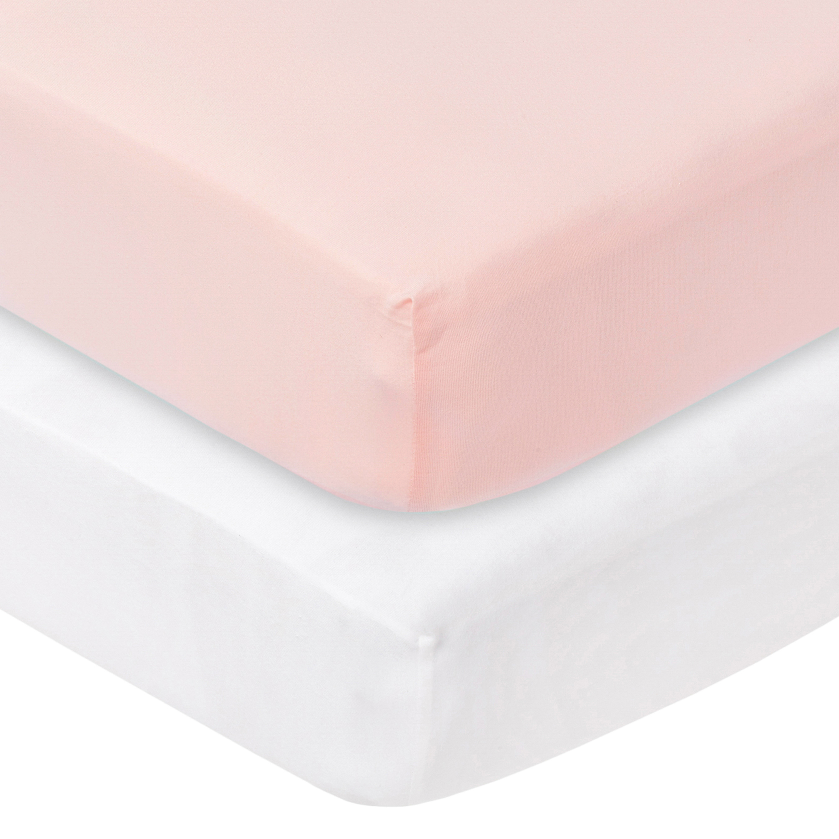 Little Star Organic 100% Pure Organic Cotton Fitted Jersey Knit Crib Sheets, 2 Pk, Pink/White Little Star Organic