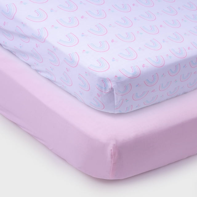 Parent's Choice 2-Pack Cotton Fitted Crib Sheets for Baby Girls Crib Bed, Unicorn, Pink Parent's Choice