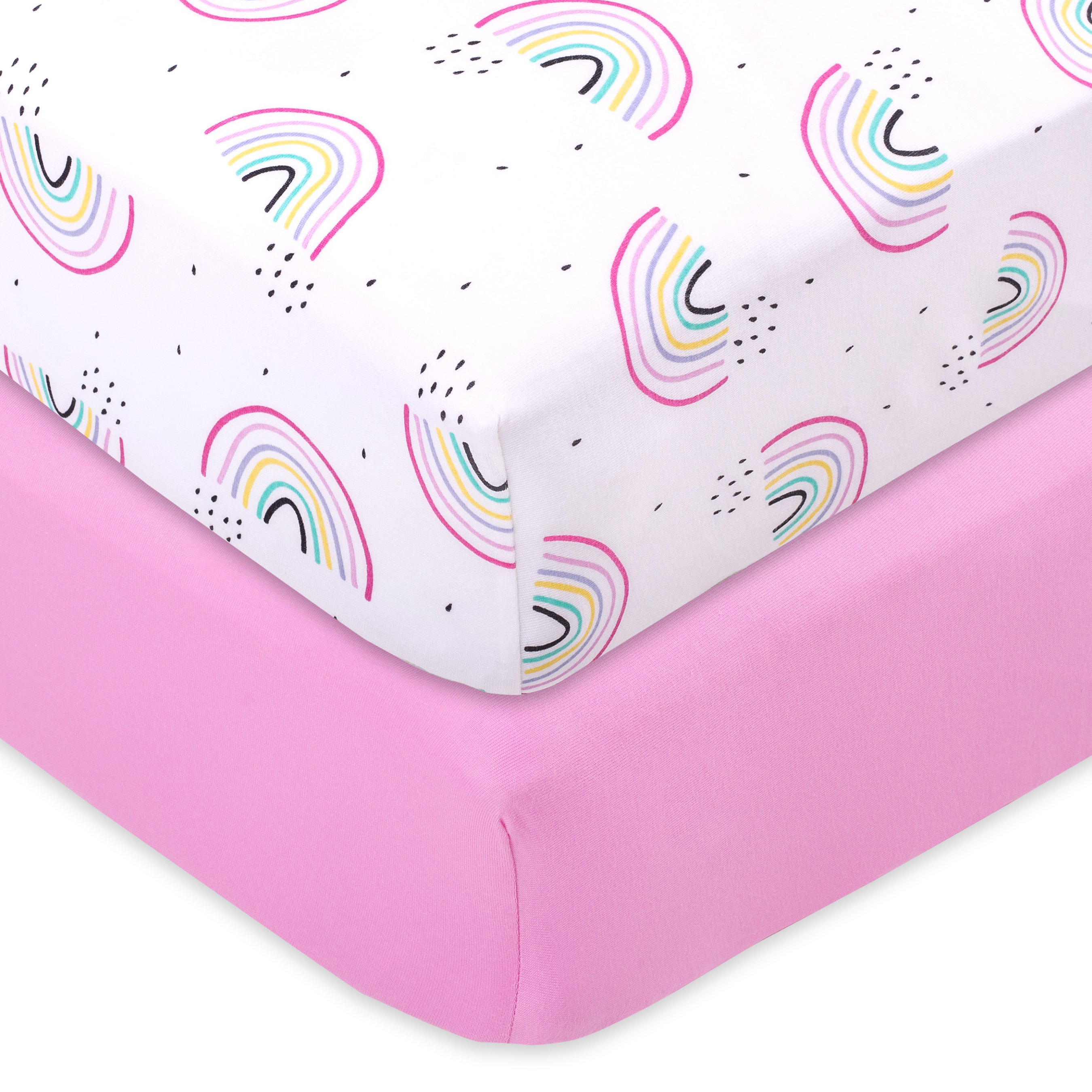 Little Star Organic Pink Taste the Rainbow Cotton Fitted Sheets, Crib Bed, 2 Pieces Little Star Organic