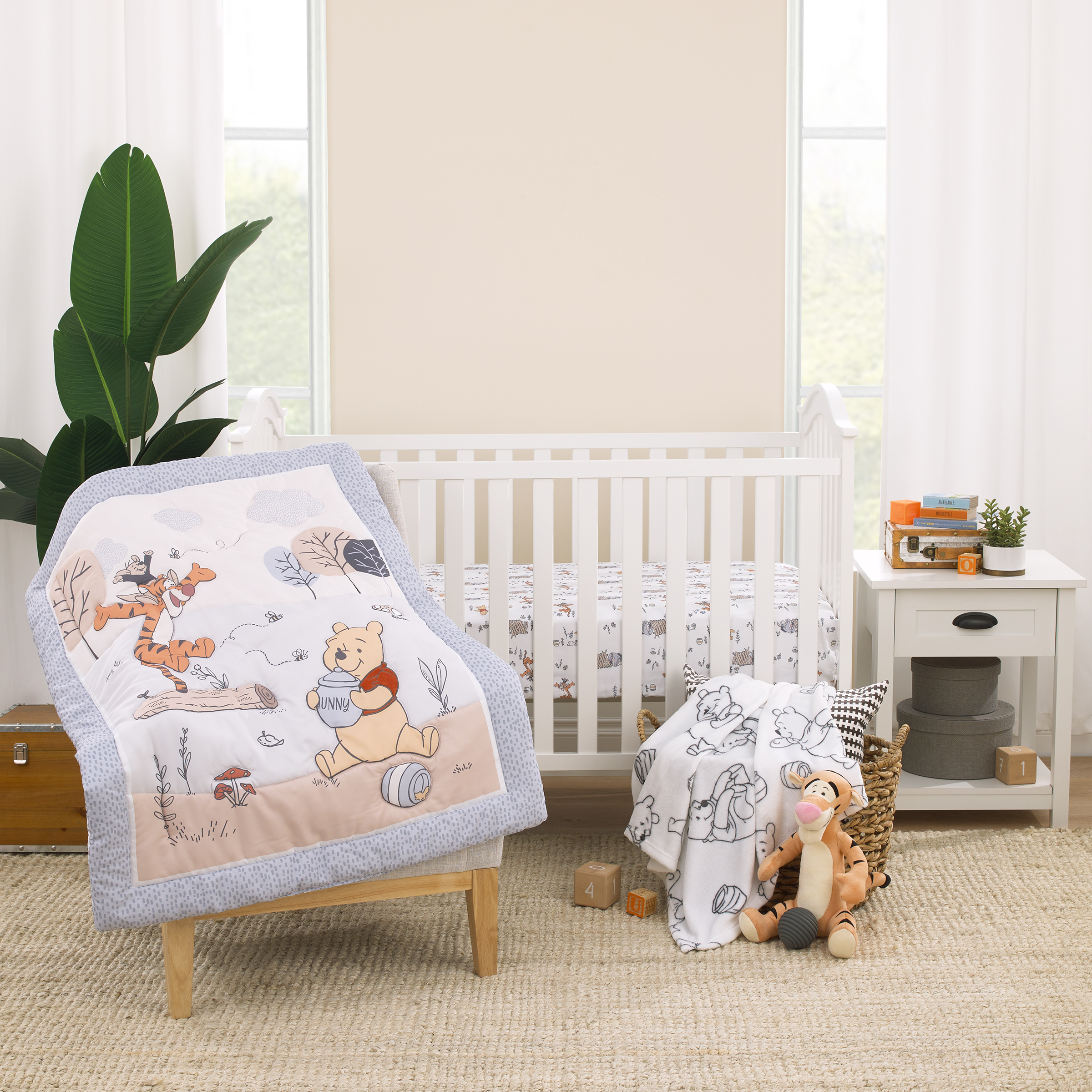 Disney Winnie the Pooh 3-Piece Crib Bedding Set, Gray, Comforter, Fitted Sheet, Blanket, Infant Boy or Girl DISNEY BABY