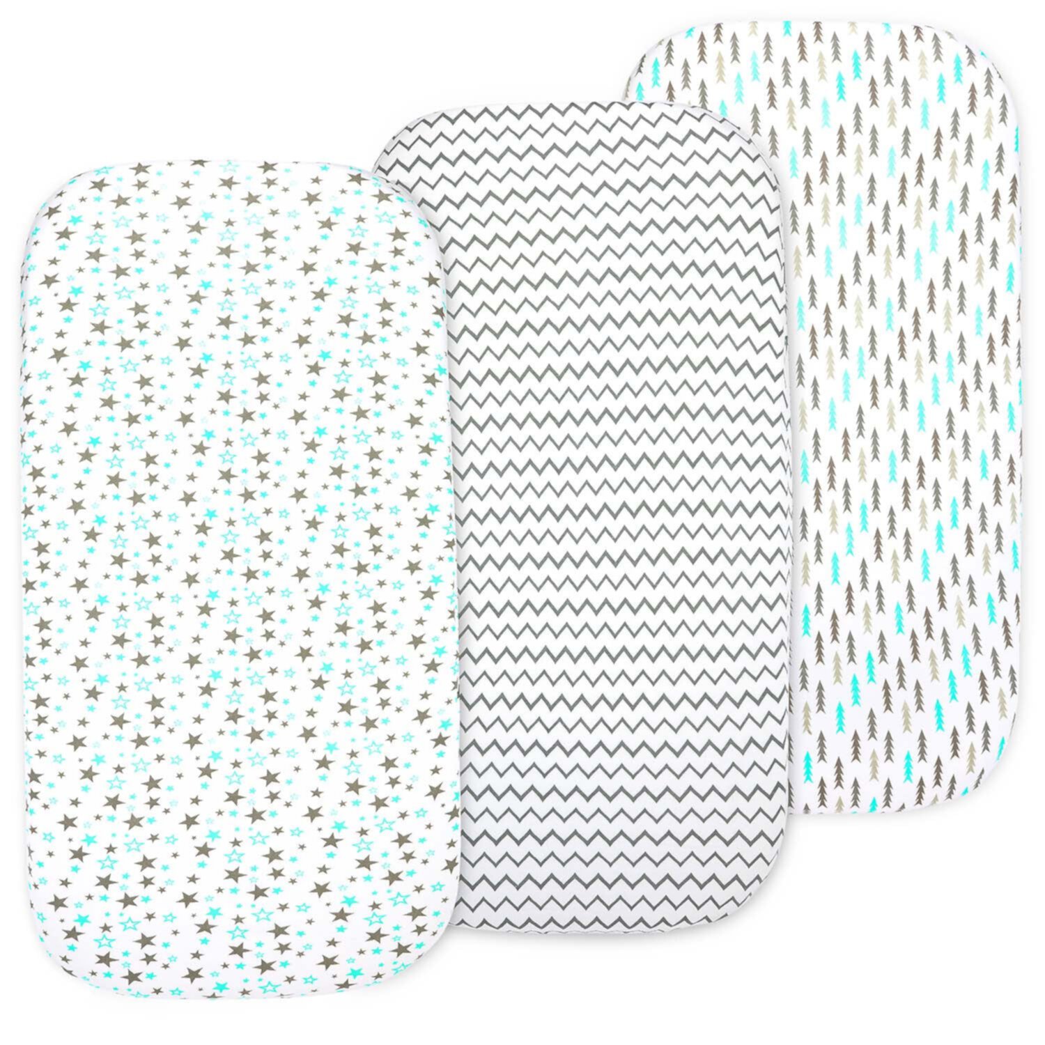 Baby Bassinet Sheet Set – 3 Pack - Keep Baby Happily Sleeping in Cold & Hot Weather w/ Ultra-Soft Universal Fitted Jersey Cotton Bassinet Sheets for Oval, Hourglass & Rectangle Bassinet Mattress Bublo Baby