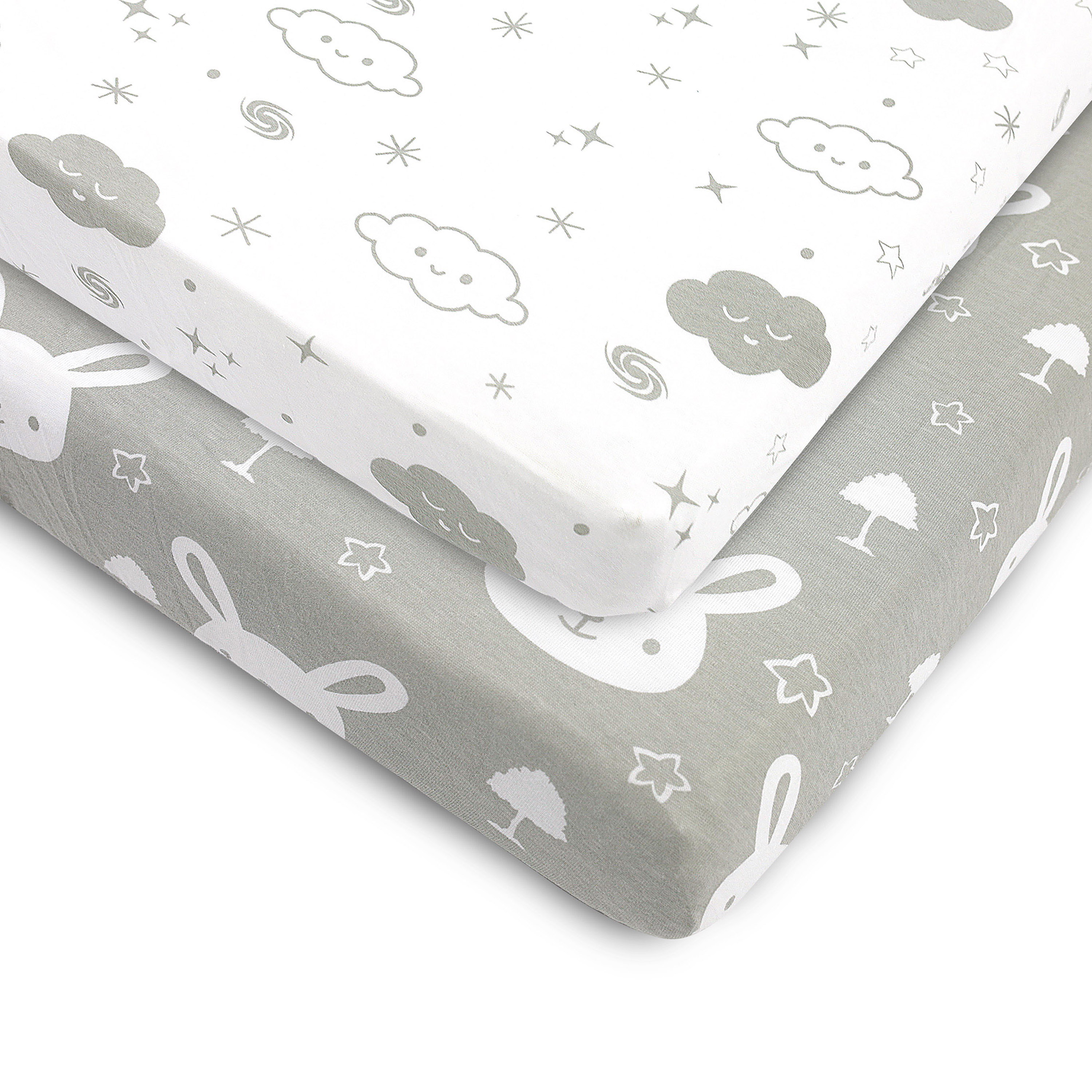 Pack and Play Fitted Sheet, Portable Pack N Plays Mini Crib Sheets, 2 Pack Play Sheets, 100% Jersey Cotton Playard Sheets Bublo Baby