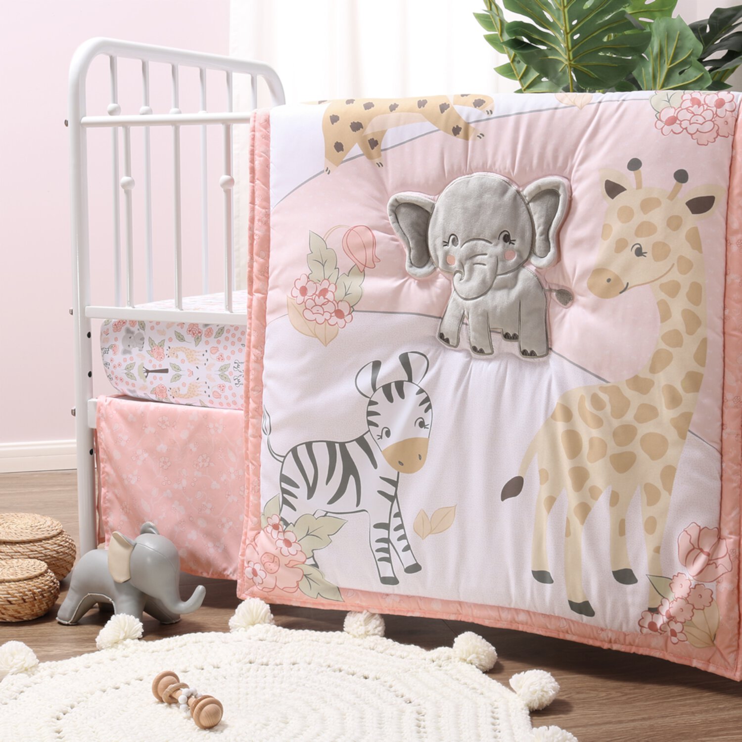 The Peanutshell Pink and Grey Wildest Dreams Crib Bedding Set for Baby Girls, 3 Piece Nursery Set The Peanutshell