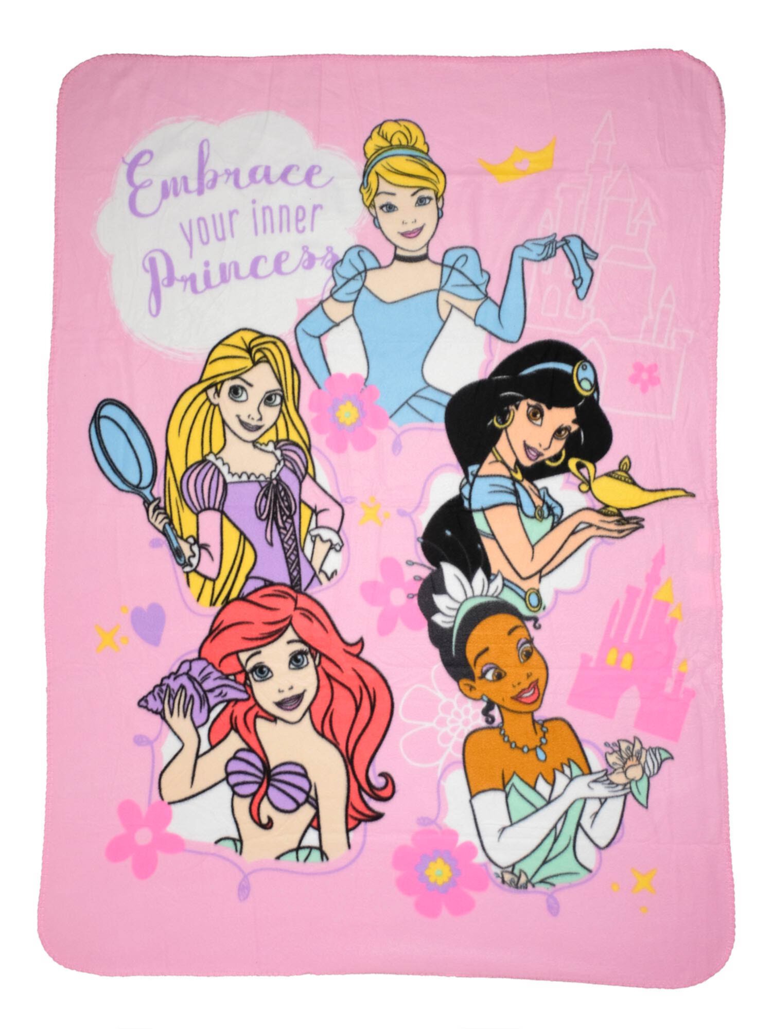 Disney Princesses Throw Blanket 45x60 Ariel Jasmine Tiana Rapunzel Girls Pink Disney