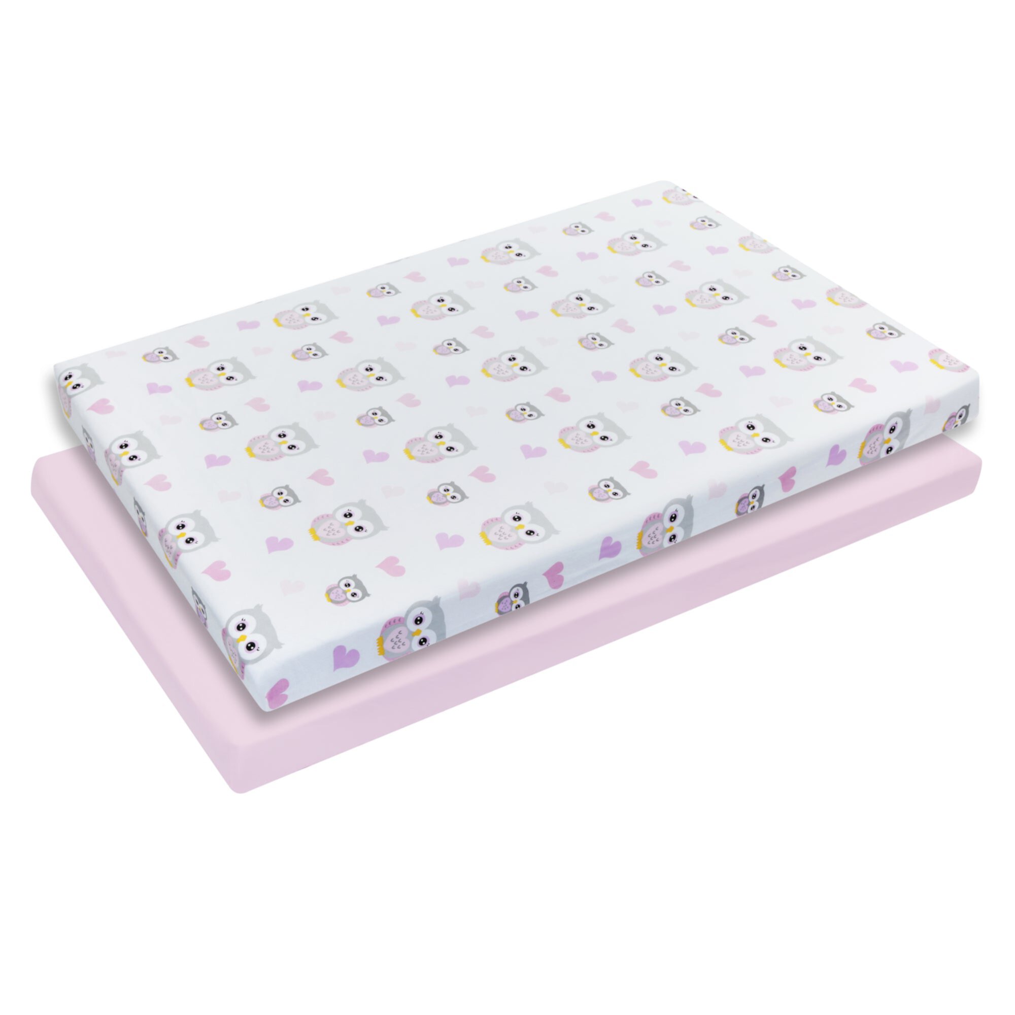 Everyday Kids 2 PK Portable Crib Sheet - Owls and Pink EVERYDAY KIDS