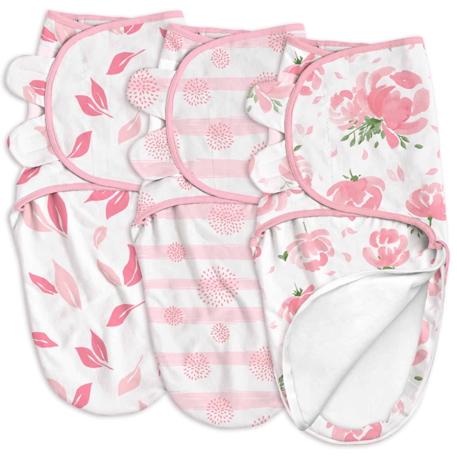 Gllquen Baby 3-Pack Baby Swaddles with Zipper 0-3 Months - Newborn Wearable Sleep Sacks Blanket Wrap for Girls, Pink Floral GLLQUEN BABY