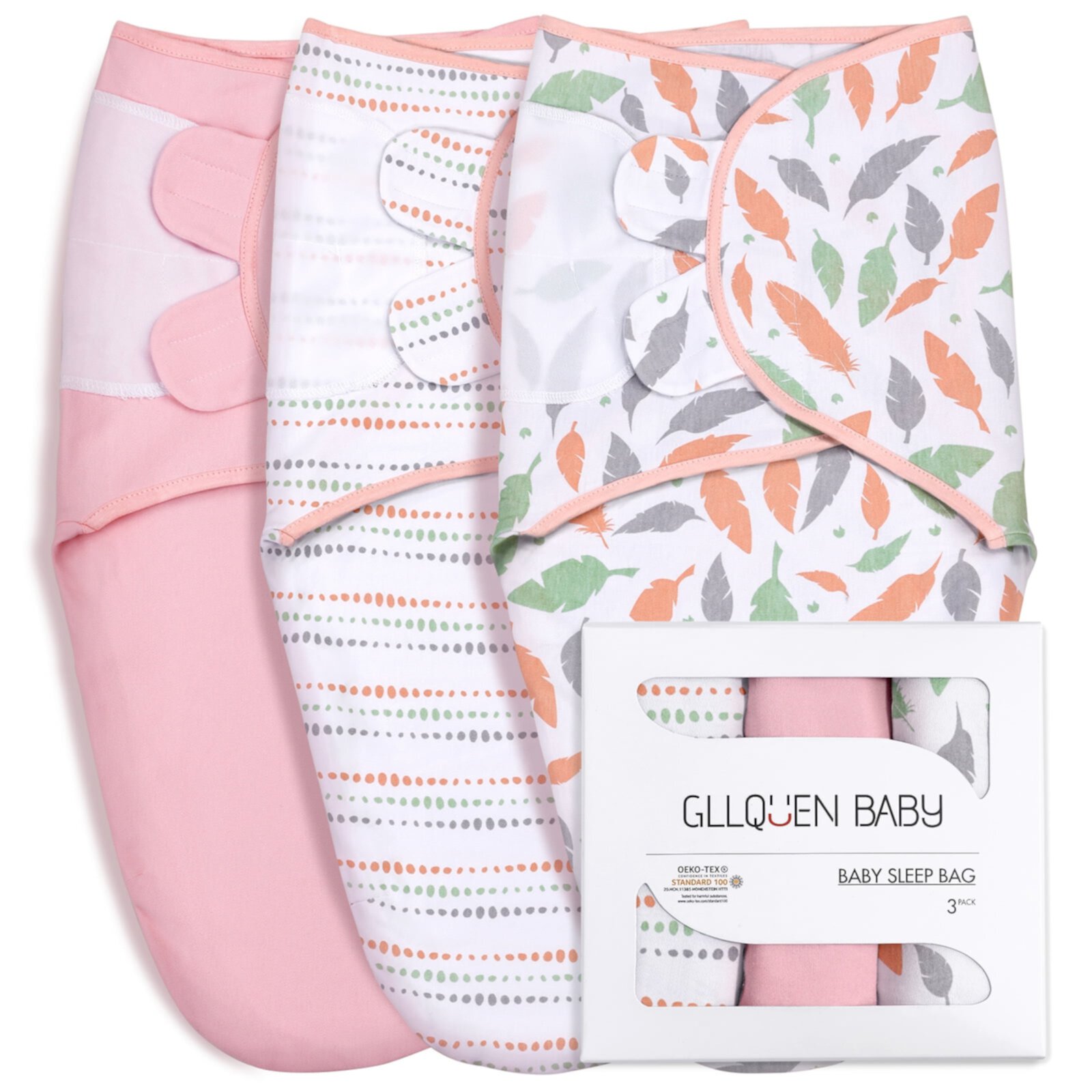 Gllquen Baby Mantas para Bebé Niño Niña, 0-3 Meses Saco de Dormir para Bebé, Juego de 3 Paquetes de Envoltura, Pañal Ajustable para Recién Nacido (Pequeño/mediano) GLLQUEN BABY