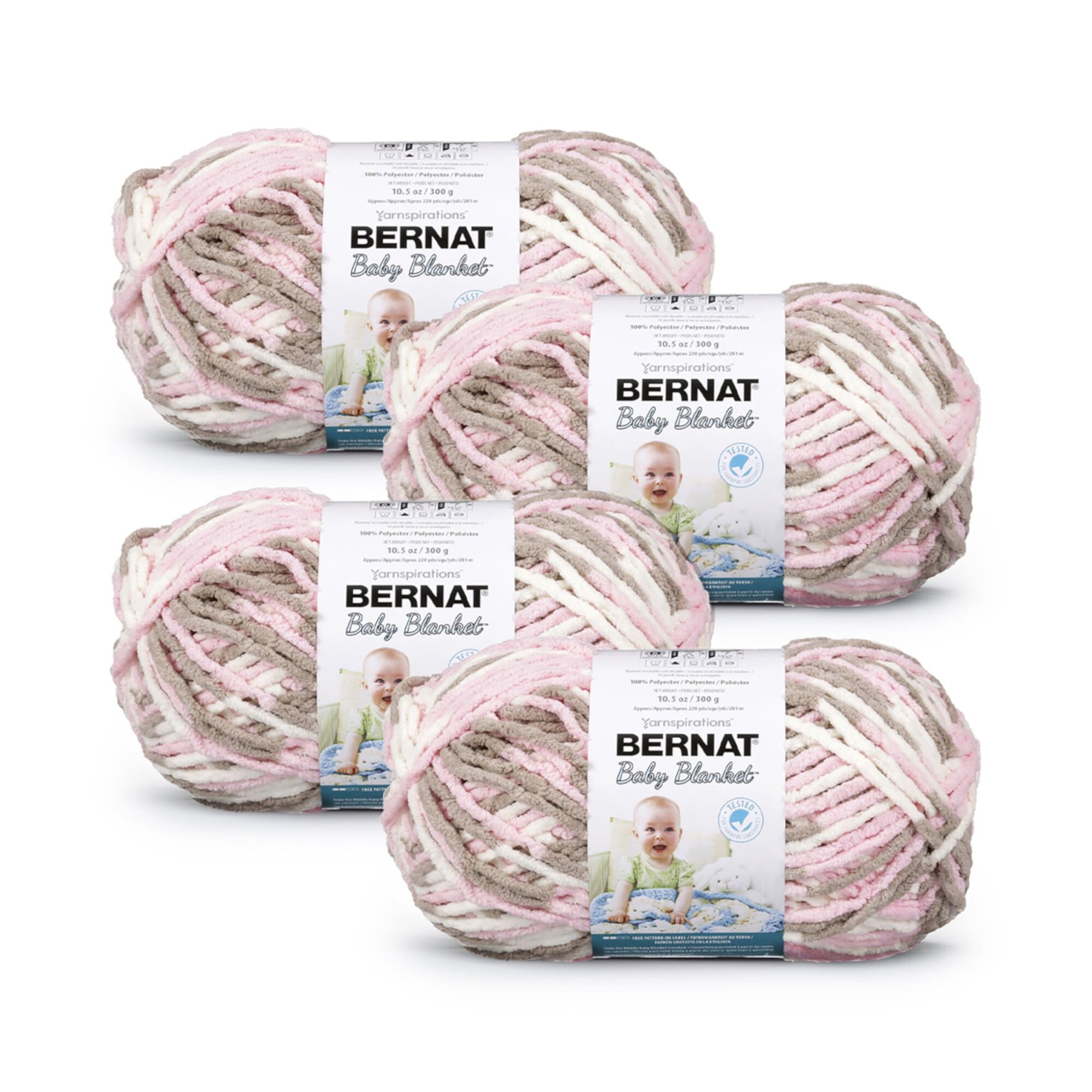 Bernat® Baby Blanket™ #6 Super Bulky Polyester Yarn, Pretty Girl 10.5oz/300g, 220 Yards (4 Pack) Bernat