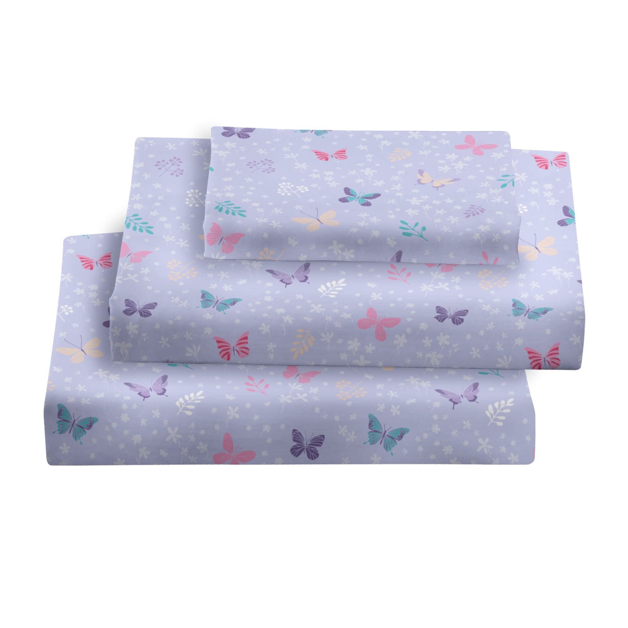 Kids Twin Sheet Set - Girls Light Purple Twin Sheet Set - Kids Toddlers Twin Microfiber Fitted Sheets - Girls Sheet Butterfly Floral Printed Viviland