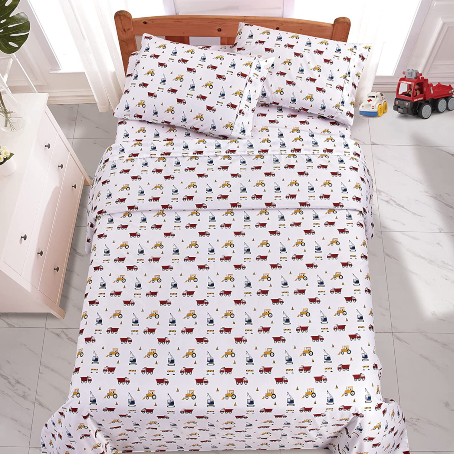 Viviland Kids Full Sheet Set Printed Boys Bed Sheets Excavator Toys Theme Viviland