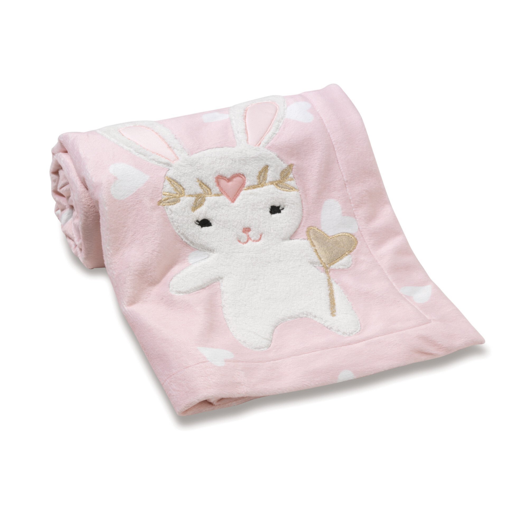 Lambs & Ivy Confetti Pink Bunny with Hearts Luxury Coral Fleece Baby Blanket Lambs & Ivy