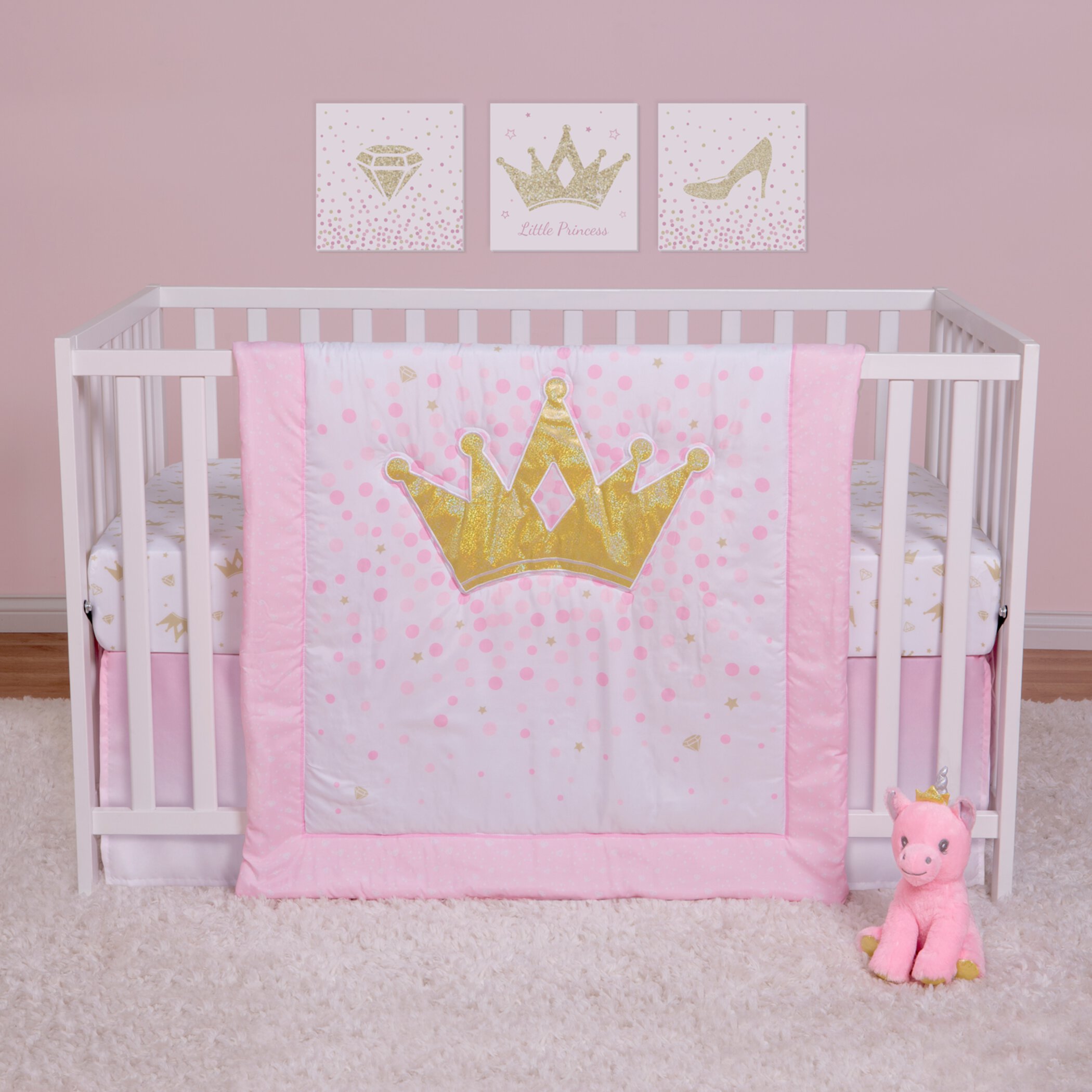 Sammy & Lou Tiara Princess Infant Crib Bedding Set, Girl, Pink, 4-Pieces Sammy & Lou