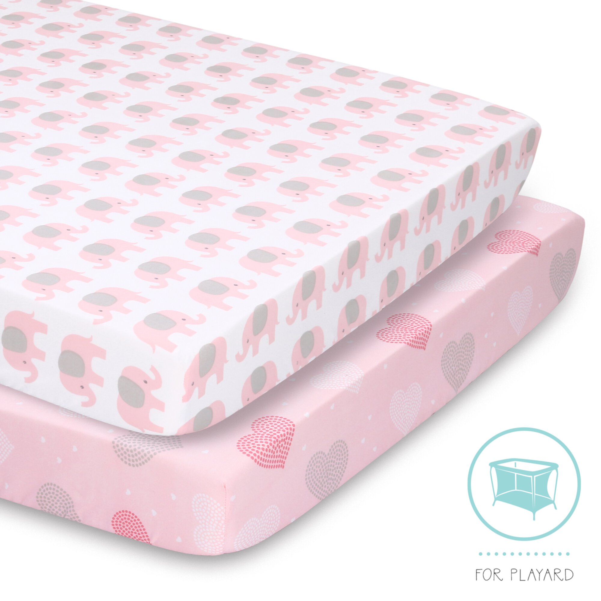 The Peanutshell Pink Elephants and Hearts Crib Sheet 2 Pack Set The Peanutshell