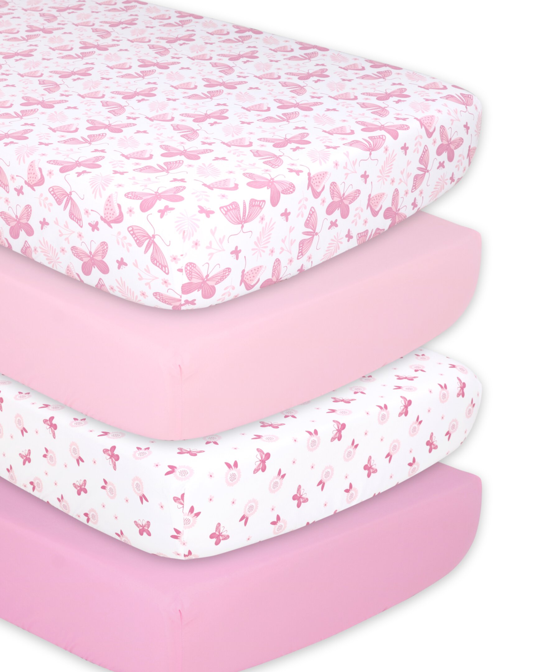 The Peanutshell Fitted Crib Sheets for Baby Girls, 4 Pack Set, Pink Butterfly The Peanutshell