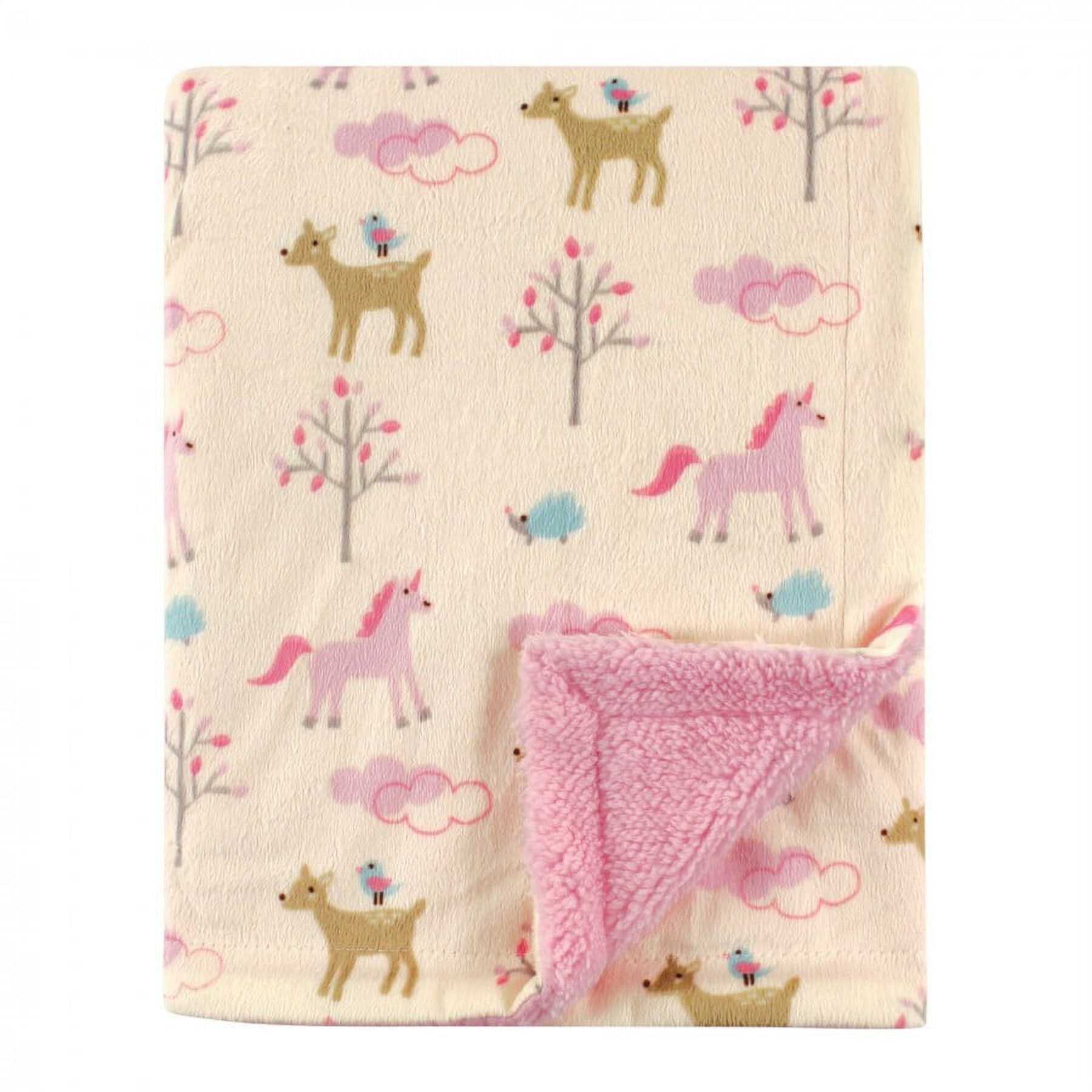 Luvable Friends Baby Girl Plush Blanket with Faux Shearling Back, Magical Forest, One Size Luvable Friends