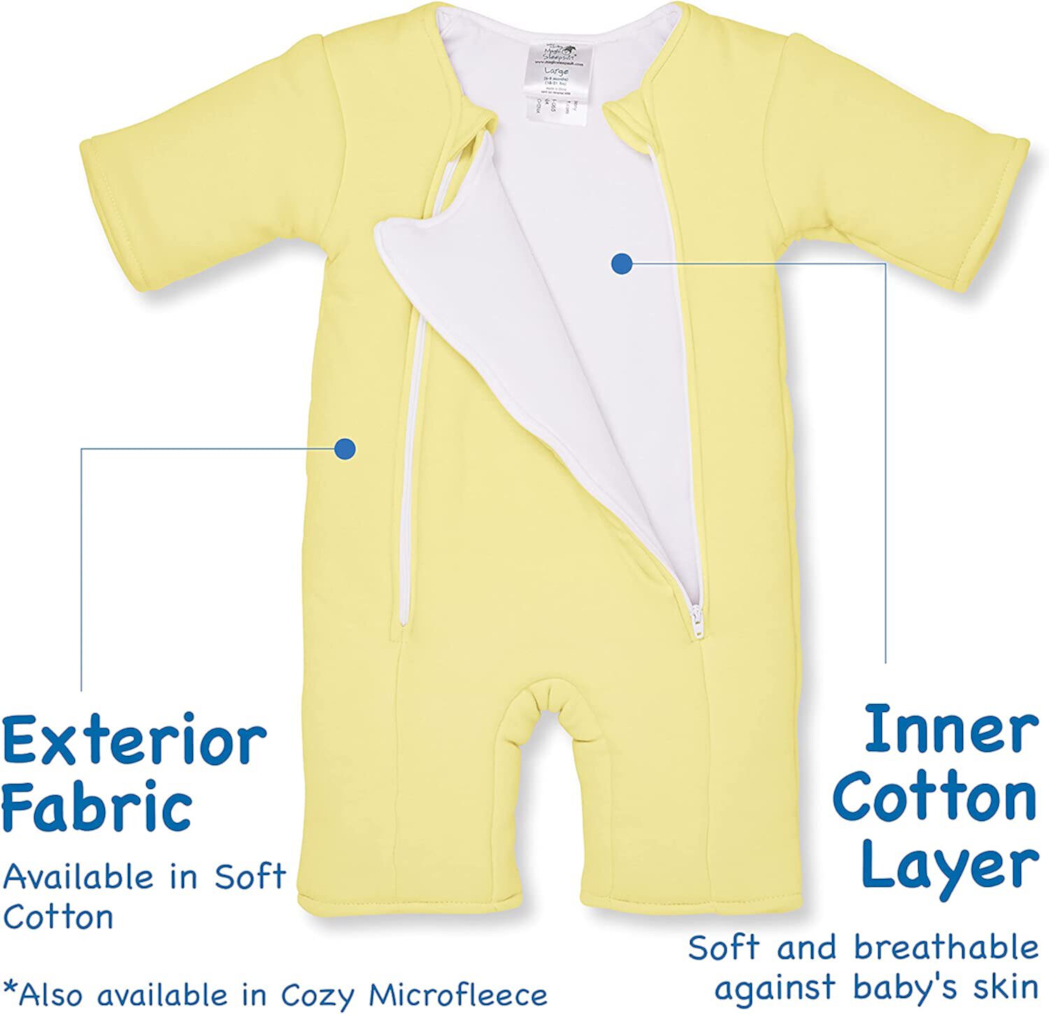 Baby Merlin's Magic Sleepsuit - Swaddle Transition Product - Cotton - Yellow - 3-6 months Baby Merlin's Magic Sleepsuit