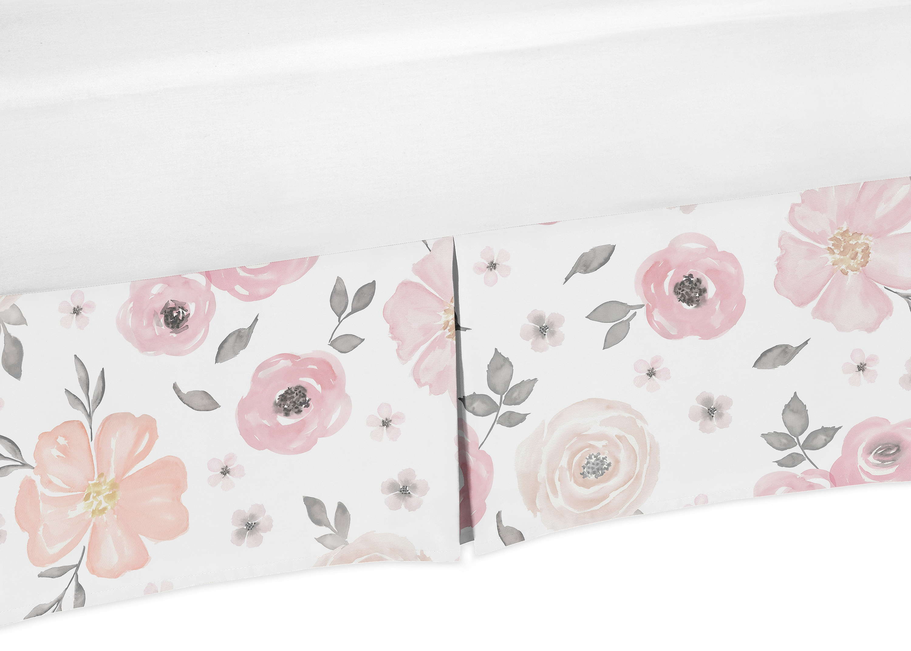 Blush Pink, Grey and White Watercolor Floral Crib Skirt by Sweet Jojo Designs Sweet Jojo Designs