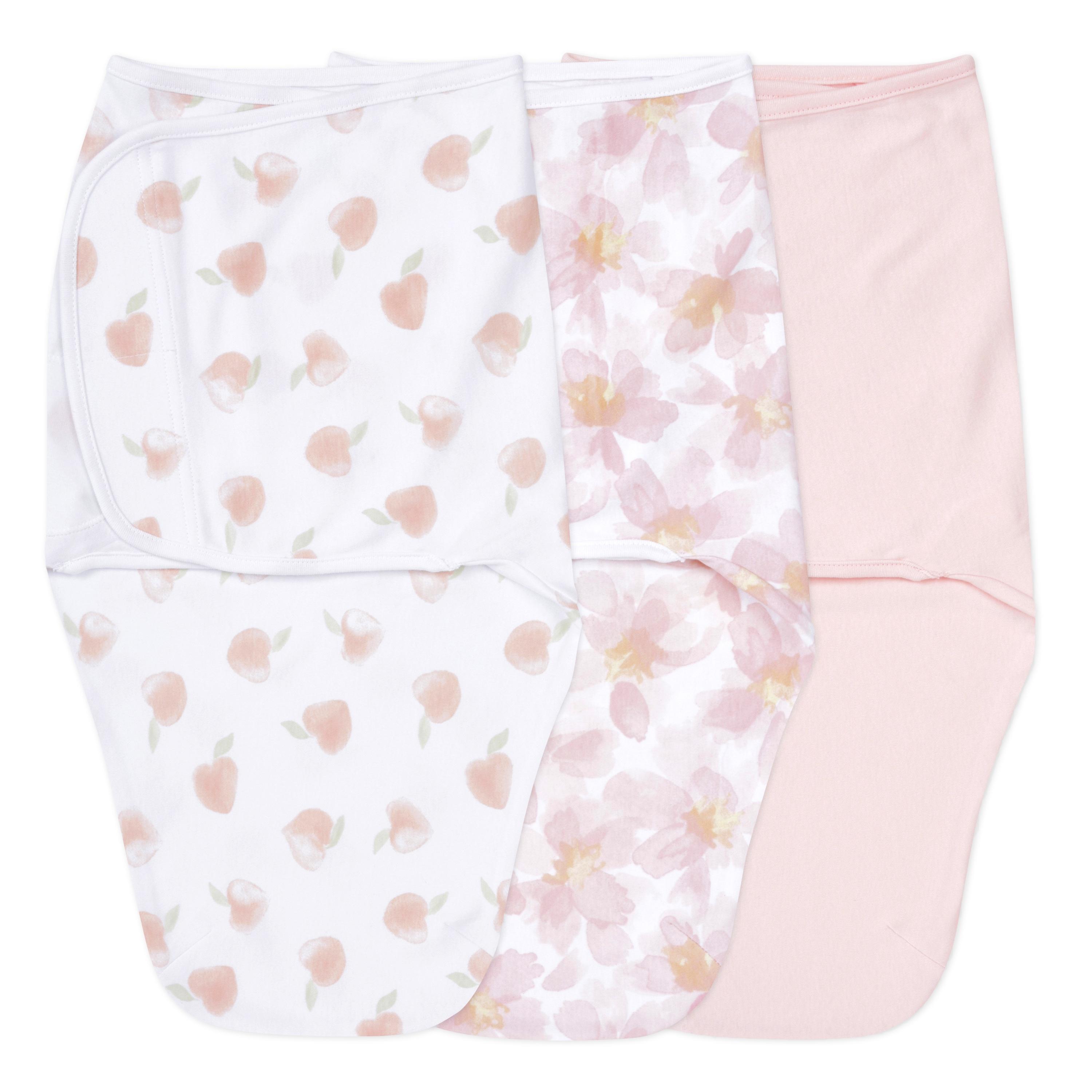 aden + anais™ Essentials No Zip Wrap Swaddles, Garden Floral, Pink, Girls, Newborn, 0-3 Months, 3-Pack Aden + anais