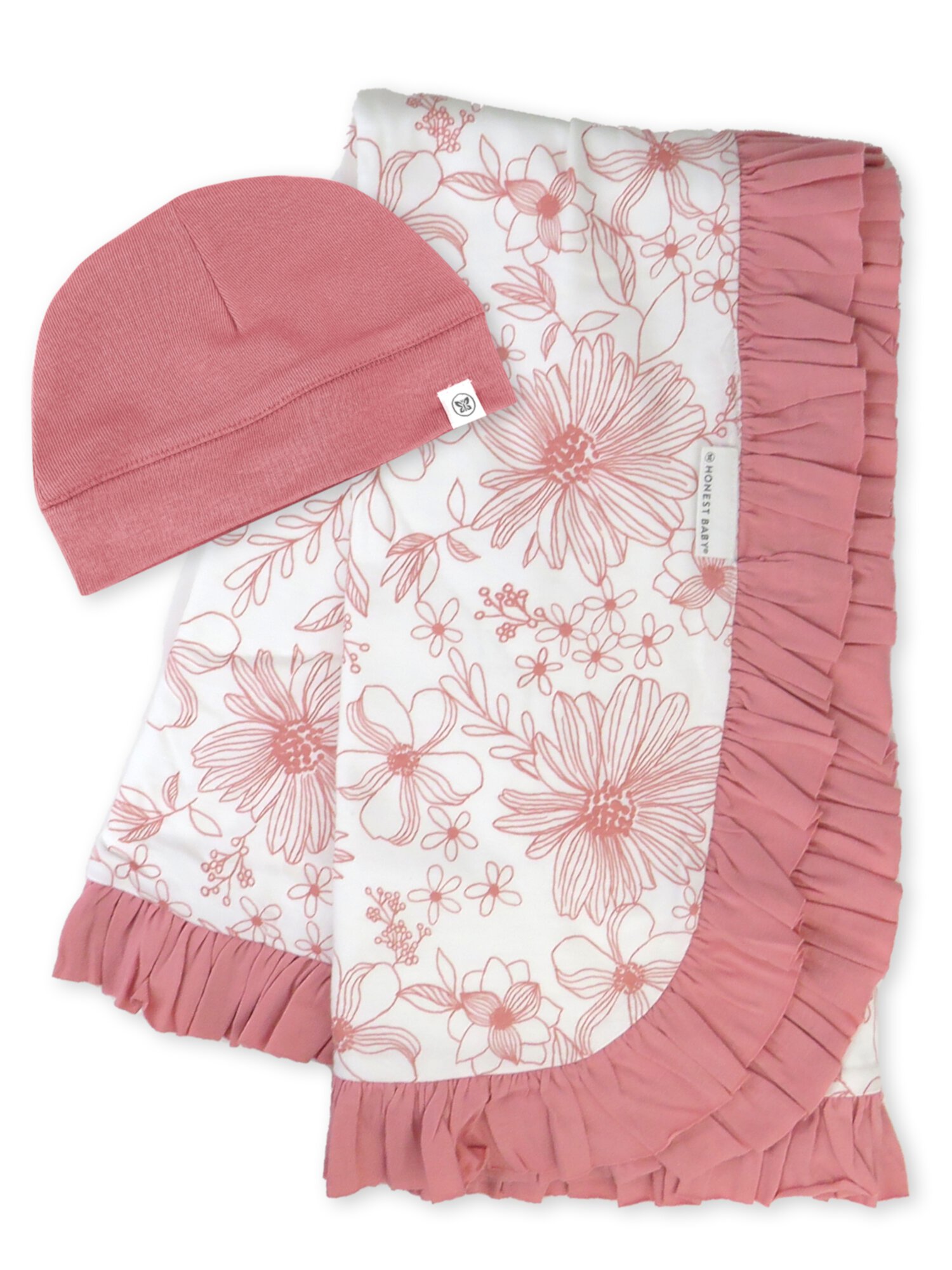 Honest Baby Clothing Organic Cotton Boy/Girl 2-Piece Stroller Blanket and Beanie Hat Gift Set, Pink HONEST BABY CLOTHING