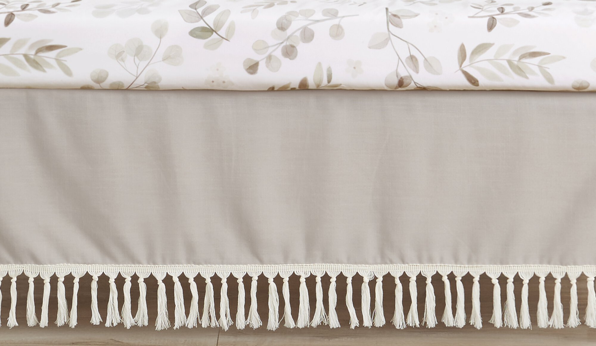 Boho Botanical Leaf Linen Dust Ruffle Crib Skirt by Sweet Jojo Designs Sweet Jojo Designs