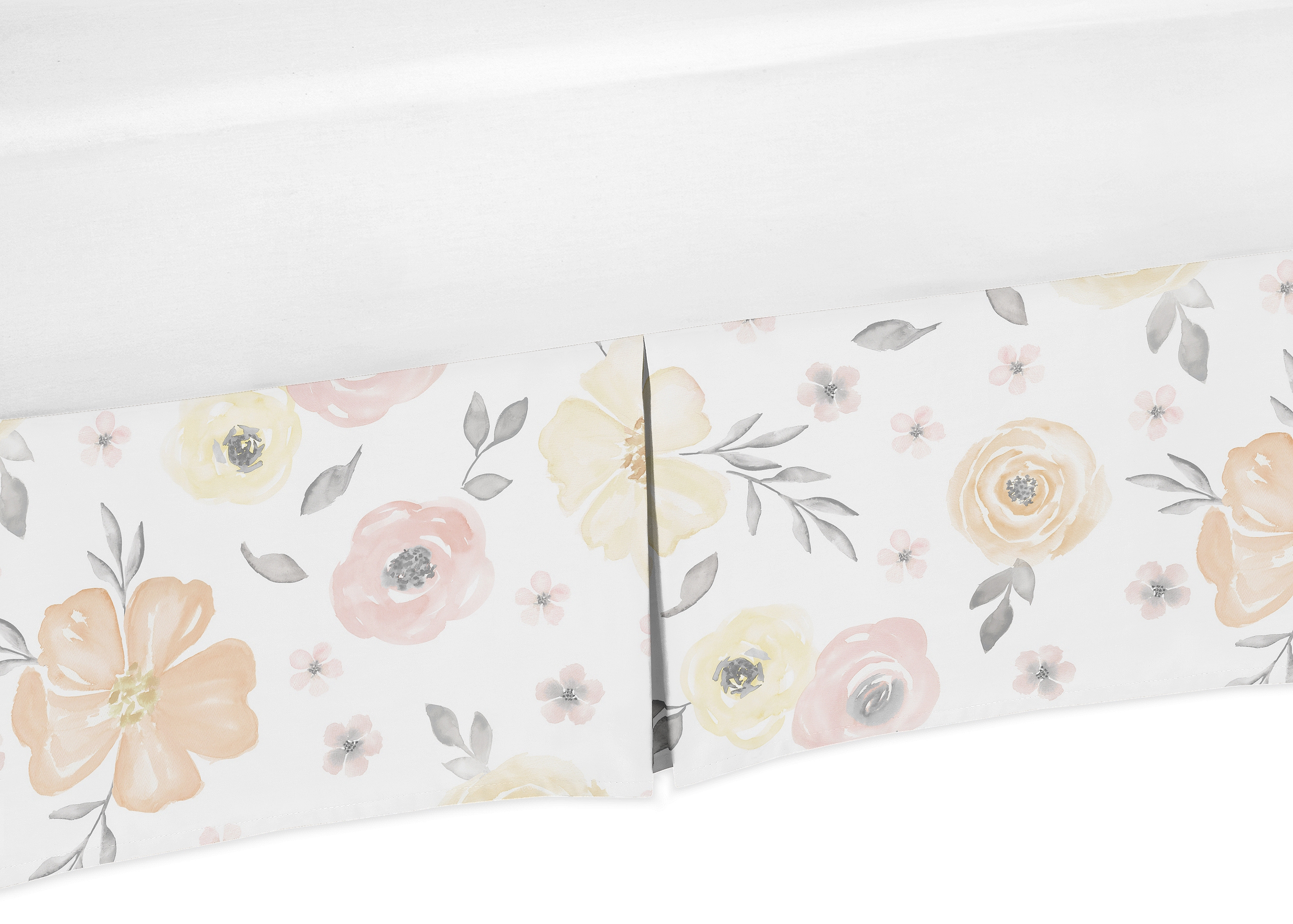 Watercolor Floral Yellow And Pink Dust Ruffle Crib Skirt by Sweet Jojo Designs Sweet Jojo Designs