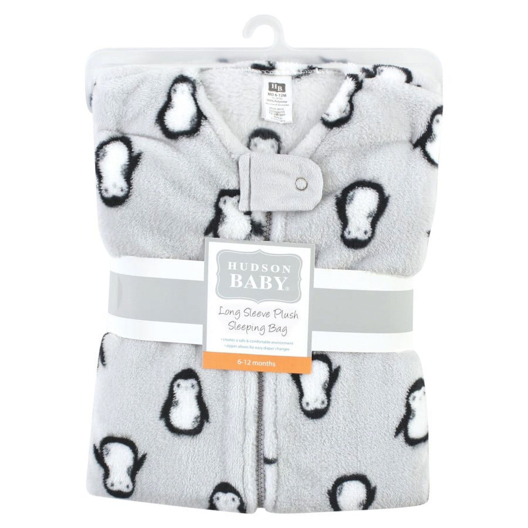 Hudson Baby Plush Long-Sleeve Sleeping Bag, Sack, Blanket, Gray Penguin, 0-6 Months Hudson Baby