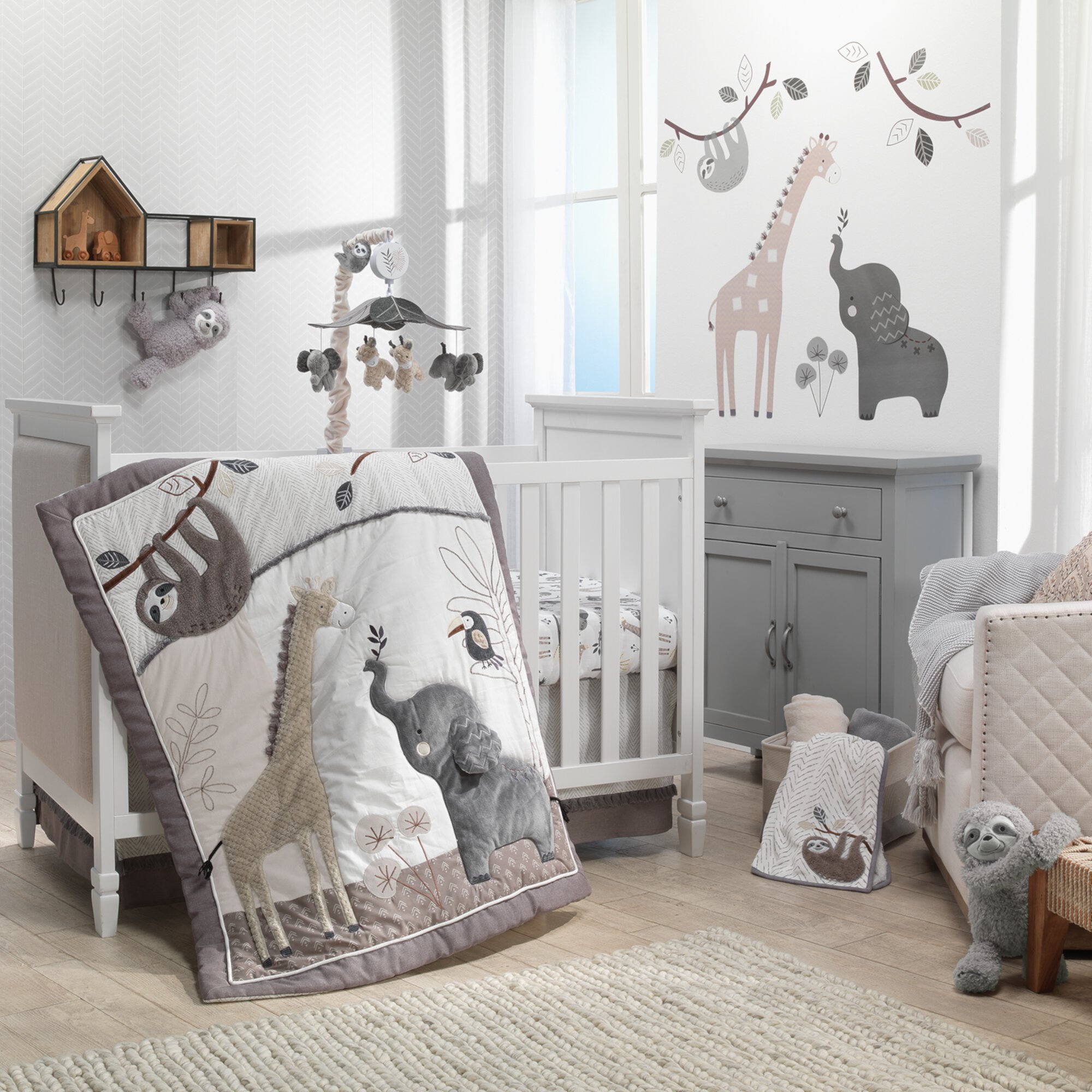 Lambs & Ivy Baby Jungle Gray/White Faux Shearling Sloth Baby Blanket Lambs & Ivy