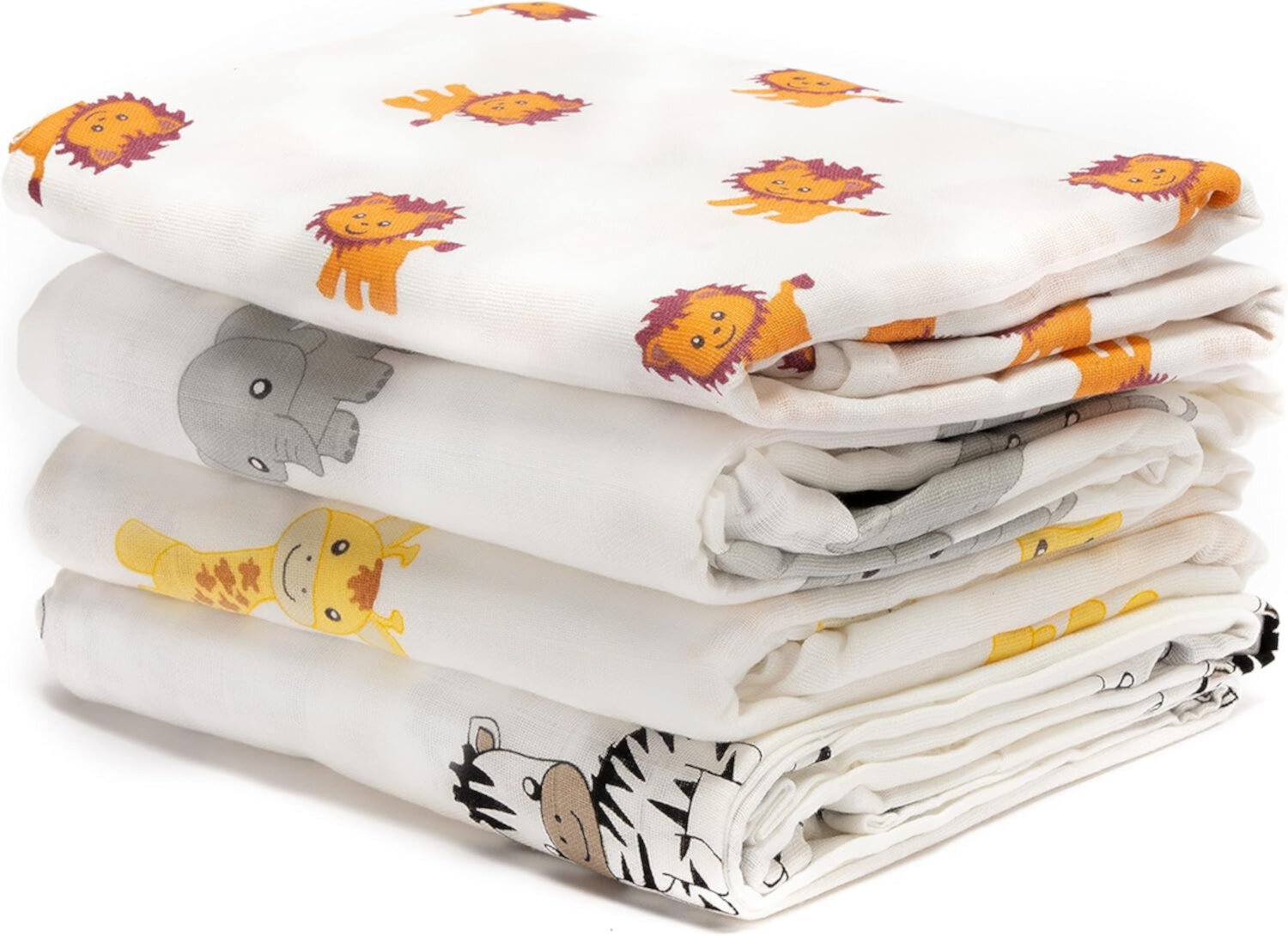 Cuddlebug Muslin Baby Swaddle Blankets for Boys and Girls 0 to 3 Months - Baby Blankets - 4 Pack (Safari Friends) CuddleBug