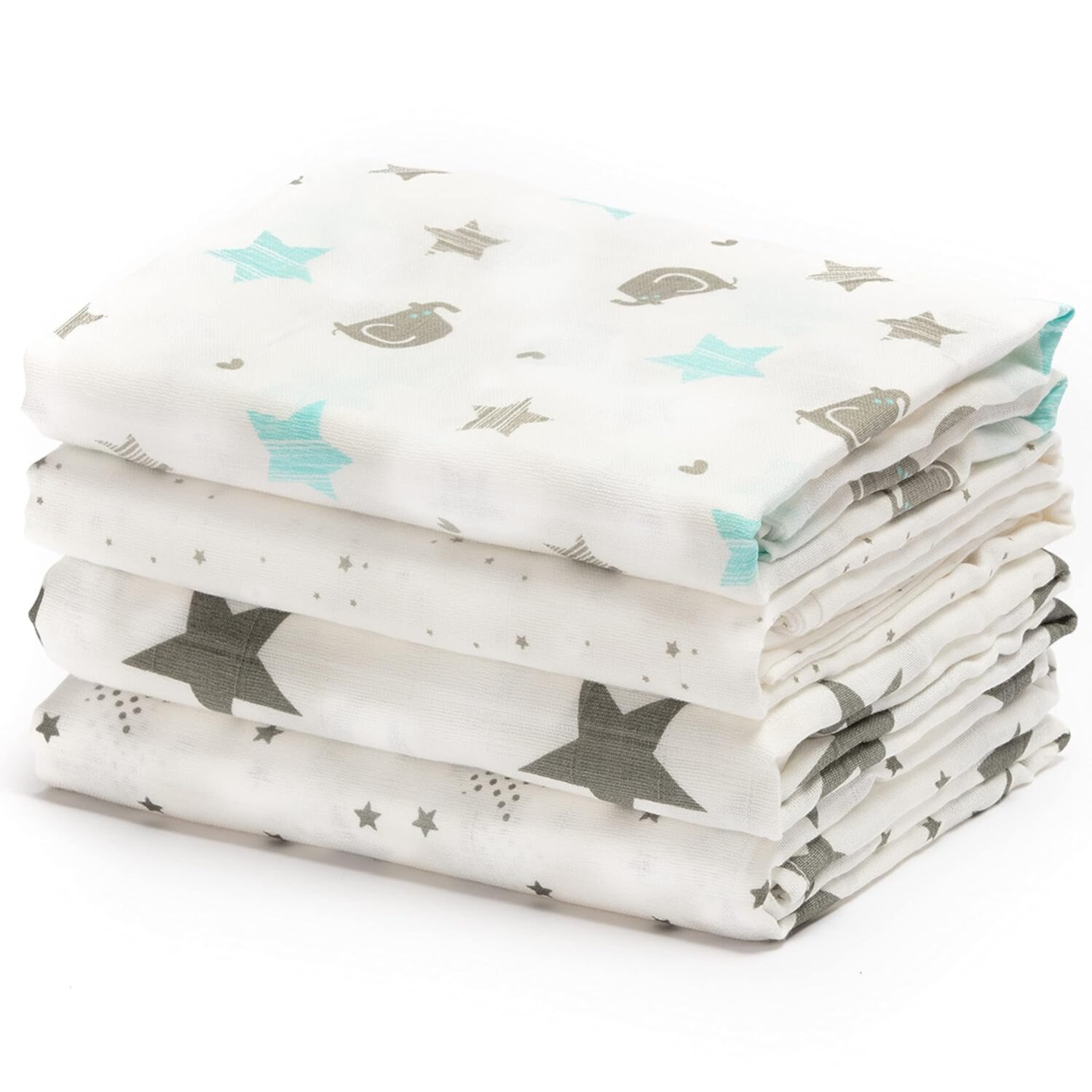 Muslin Baby Swaddle Blankets for Boys and Girls - by Cuddlebug - Size Large 4 x 4 Feet – Muslin Cotton 4 Pack (Starry Nights) CuddleBug