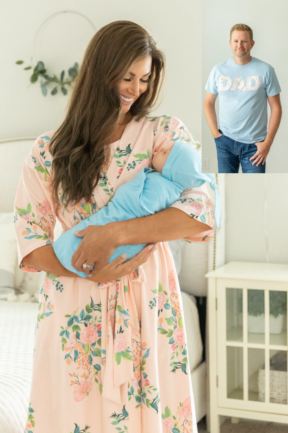 Baby Be Mine Maternity Nursing Delivery ROBE & Baby Girl SWADDLE Blanket Set With Daddy T-shirt, Pregnancy Robe, Women Maternity Robe Set Baby Be Mine