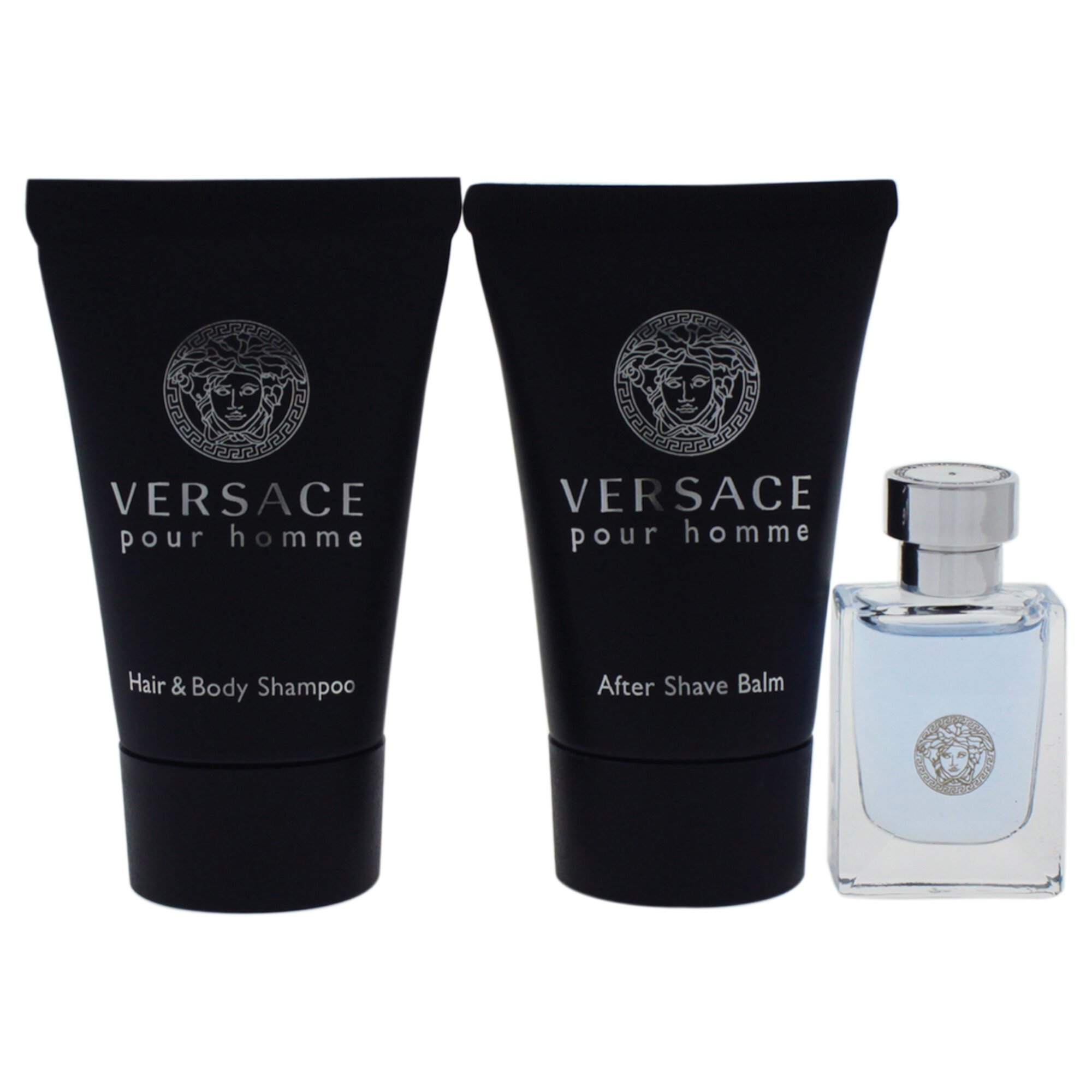 Versace Pour Homme by Versace for Men 3 Pc Mini Cologne Gift Set 0.8oz Hair & Body Shampoo, 0.17oz EDT Splash, 0.8oz After Shave Balm Versace