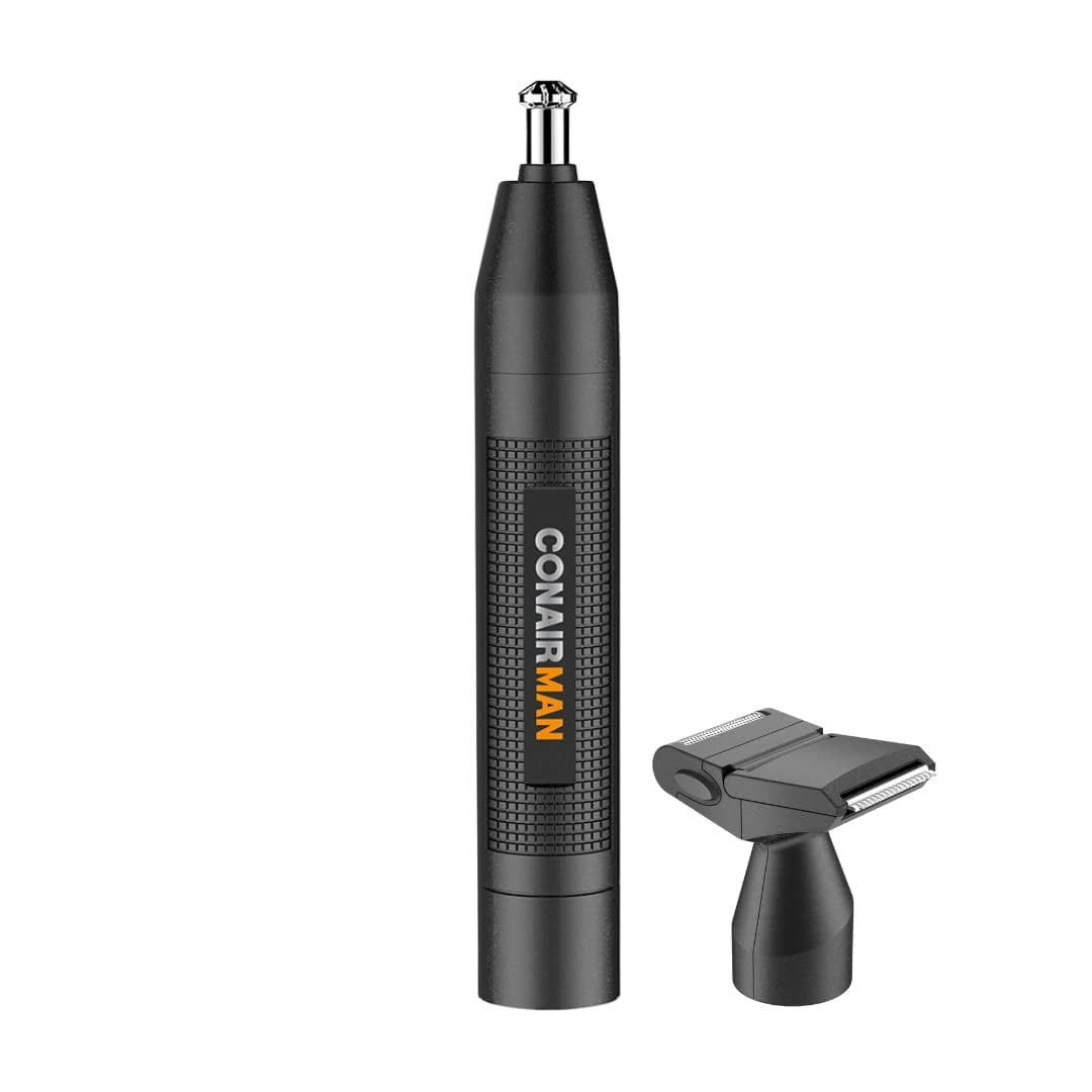 Conairman Nose Hair Trimmer For Men, For Nose, Ear, And Eyebrows, Patent 360 Bevel Blade For No Pull, No Snag Trimming Experience, Cordless Trimmer 2 Piece Set With Detail And Shaver Attachments. Conair