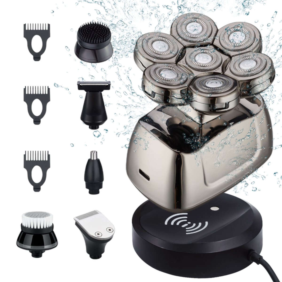 6-in-1 Electric Head Shaver, Waterproof Head Electric Razor with Rotary Design & LED Display, Rechargeable Grooming Shaver Kit for Bald Men Syenll