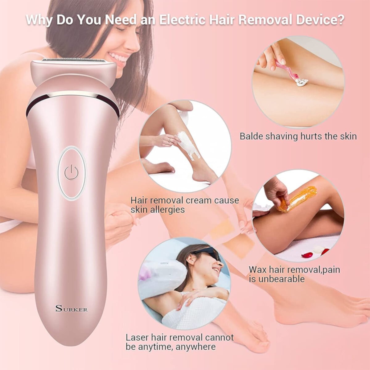 Epilator for Women, 2 in 1 Womens Electric Shaver IPX6 Waterproof Wet & Dry Lady ​Electric Razor, Female Painless Cordless Hair Removal USB Recharge for Legs Underarms Face Armpit Bikini Trimmer Cshidworld