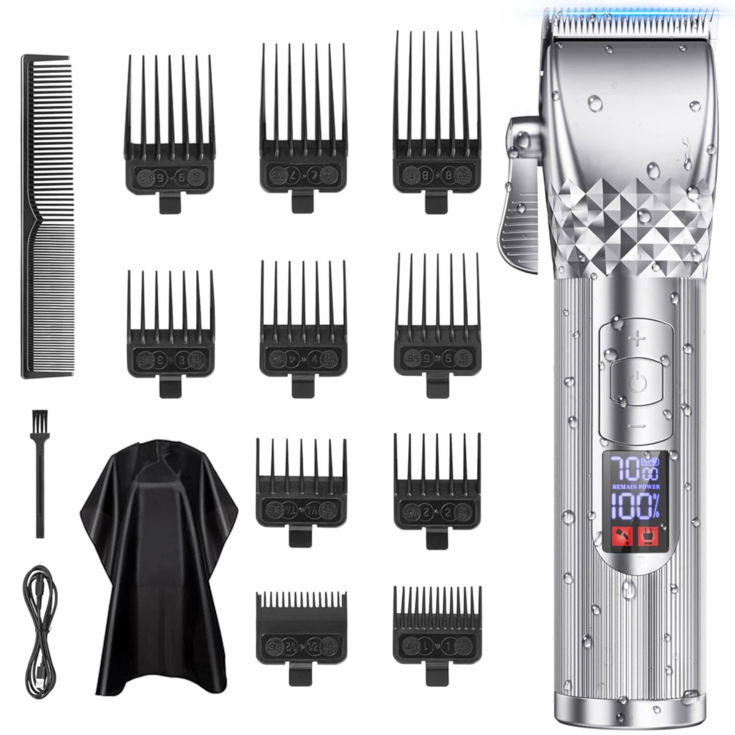 Hair Clippers, 7000 RPM Beard Trimmer for Men, Rechargeable Cordless Electric Razor Shaver, All in One Men's Grooming Kit with LED Display & 10 Guide Combs, Gifts for Husband Father Boyfriend Cshidworld