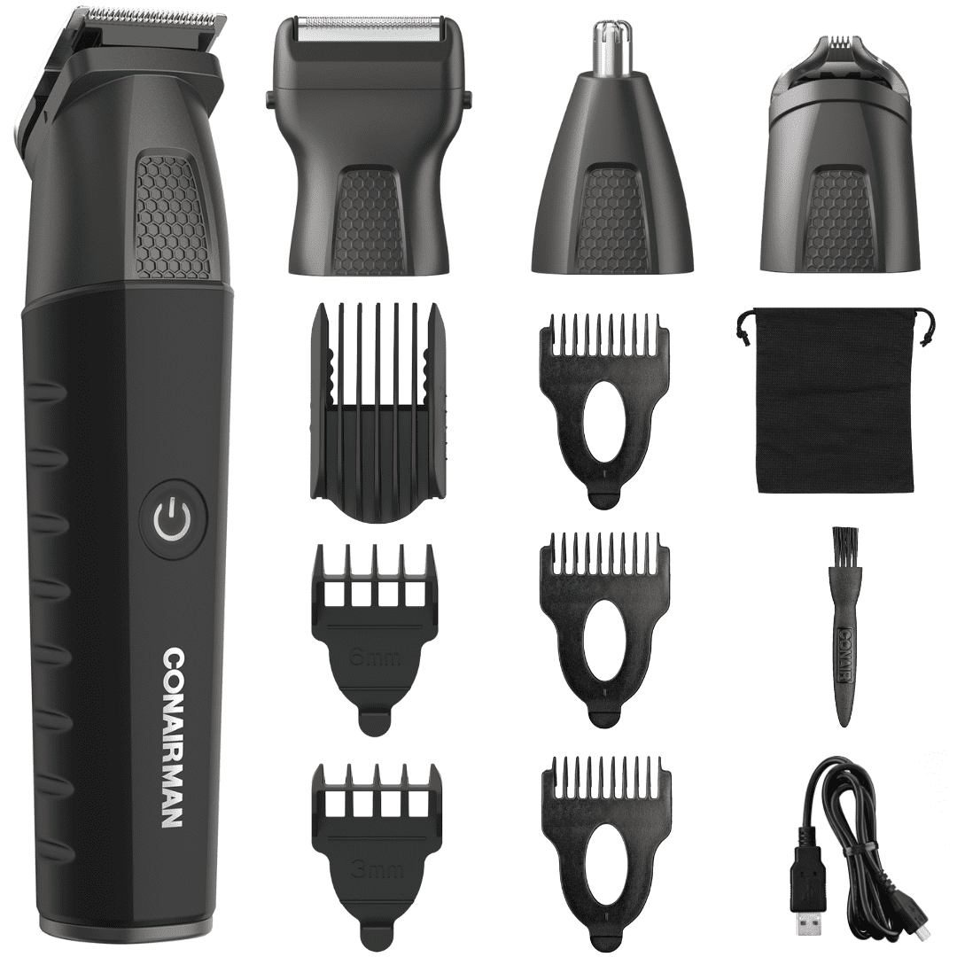 ConairMAN Showerproof Face & Body All-in-One Trimmer - 14 total Pieces, 4 Interchangeable Magnetic Heads, Lithium Ion Battery GMTL50 Conair