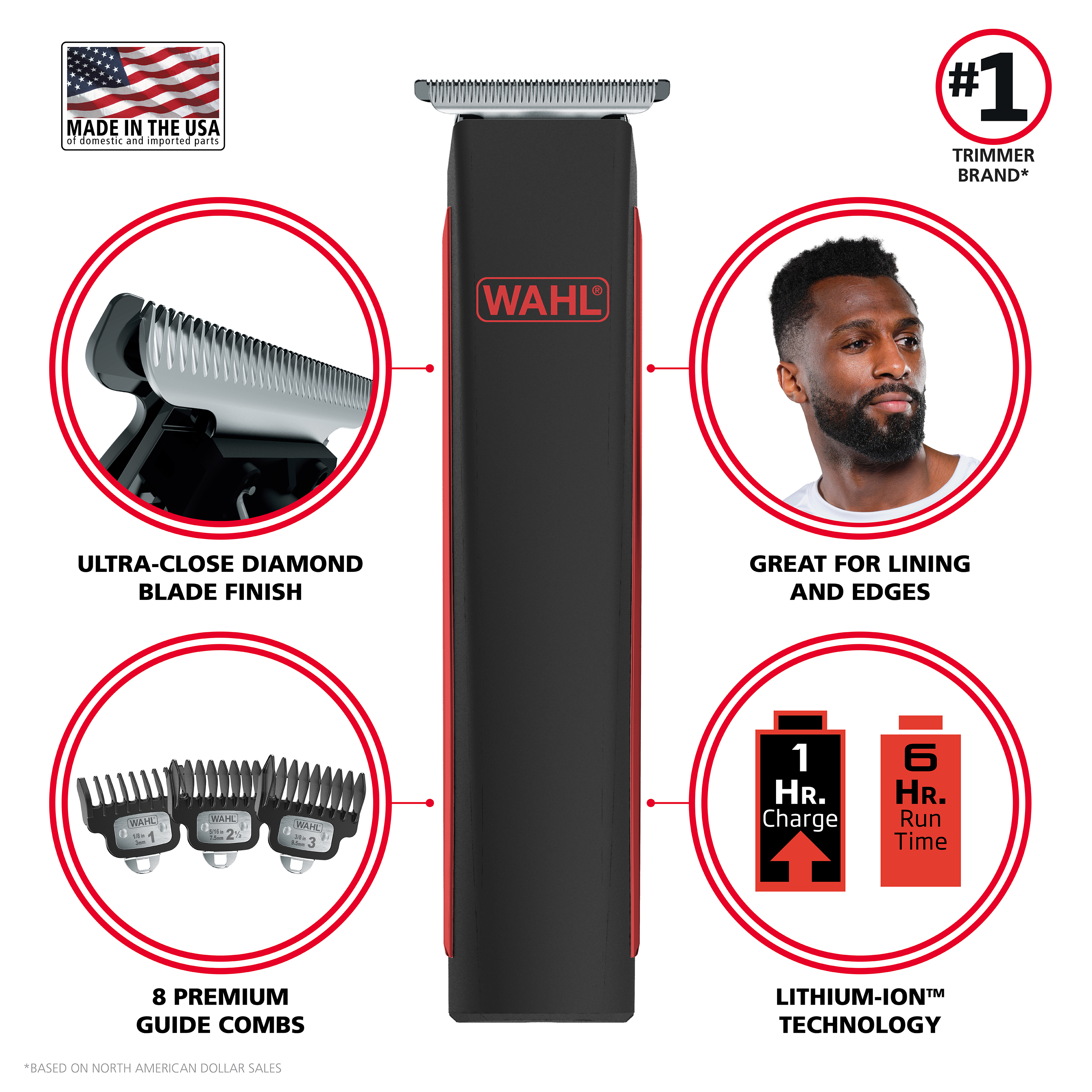 Wahl Edge Pro Lithium-Ion Rechargeable Battery Beard Trimmer with T-Blade, 17Pc for Men, Black, 9895 Wahl