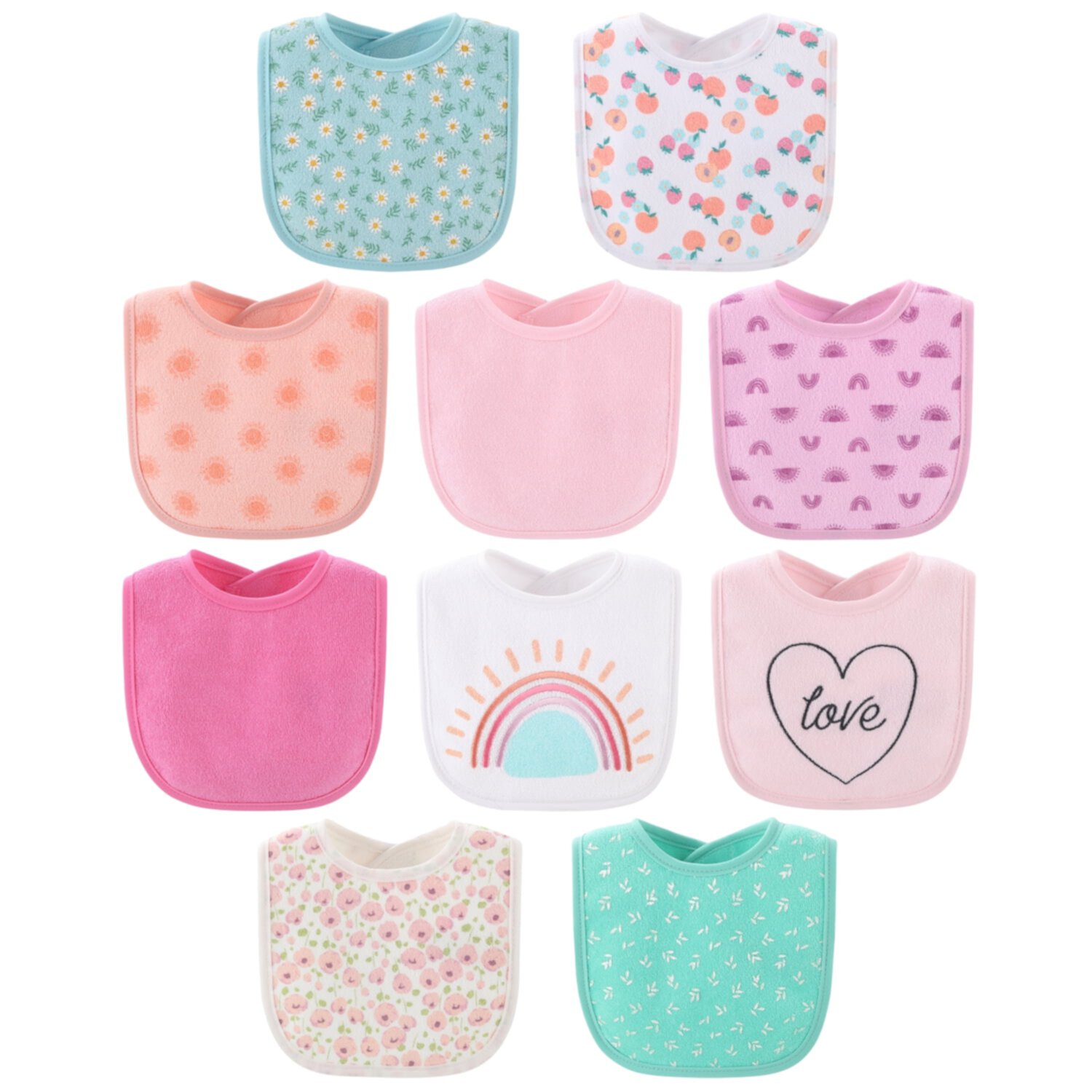 The Peanutshell Sweet Girl Terry Baby Bib 10 Pack Set, Feeding, Teething, Drooling The Peanutshell