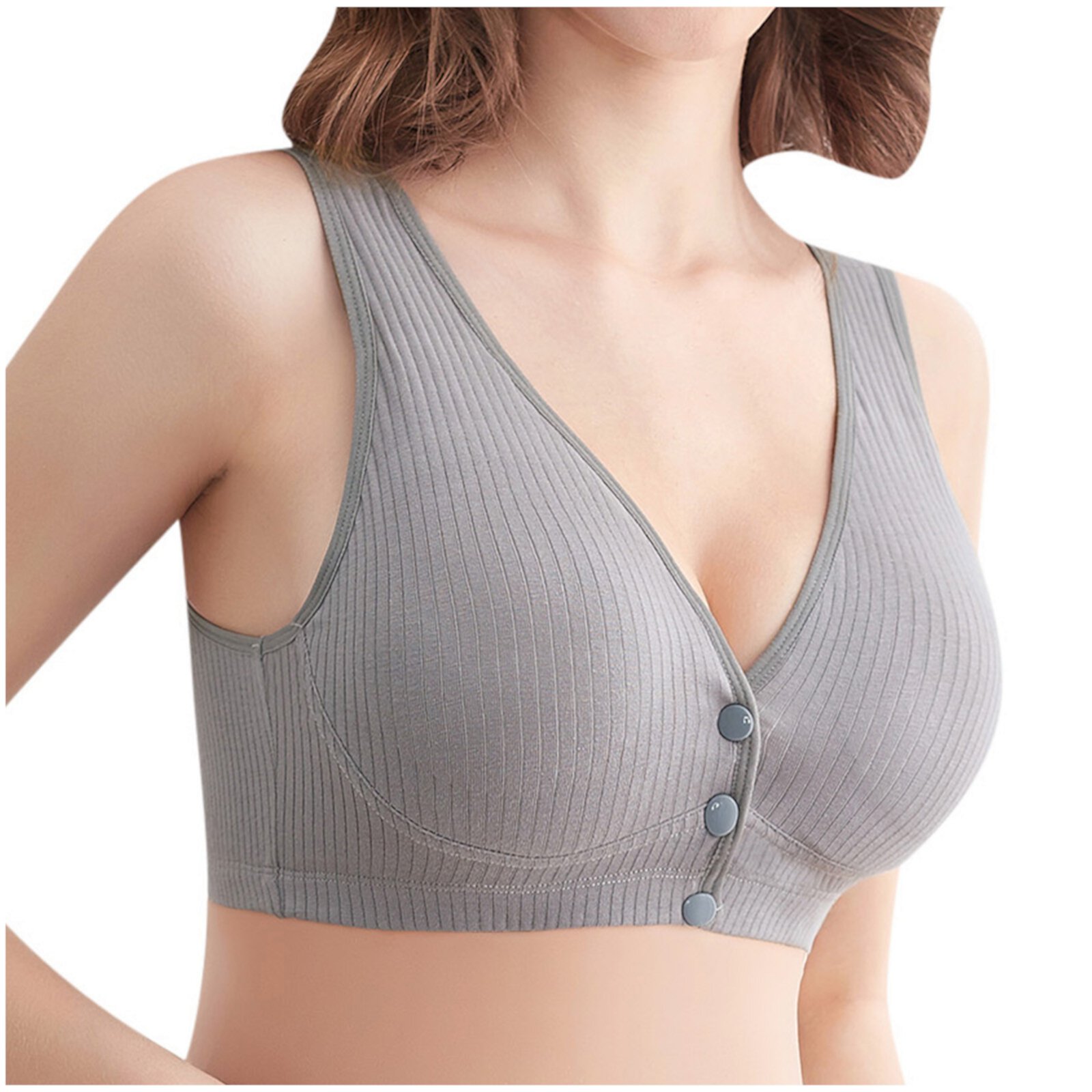 Fengqque Mother's Plus Size Nursing Soft Comfort Fit Bra Wire Splicing Front Buckle Nursing Underwear Vest Style Underwear FENGQQUE