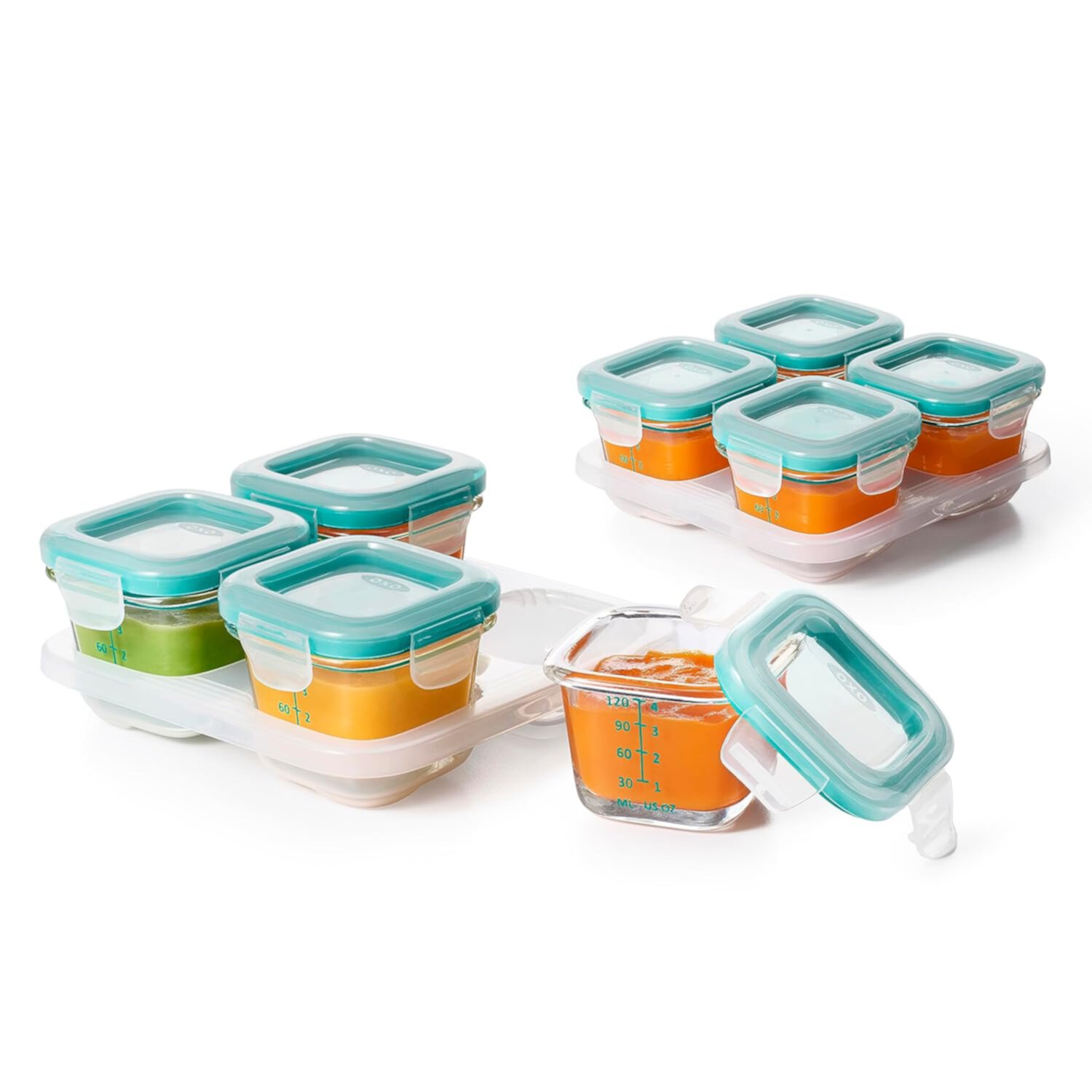 Open Box Oxo Tot Baby Glass Food Storage Blocks, Leakproof 8 Piece set Oxo