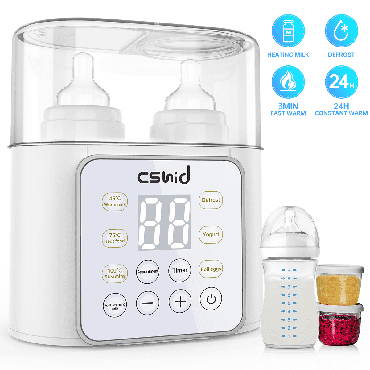 Baby Bottle Warmer, 9-in-1 Fast Milk Warmer Babies Food Heater & Defrost Cshidworld