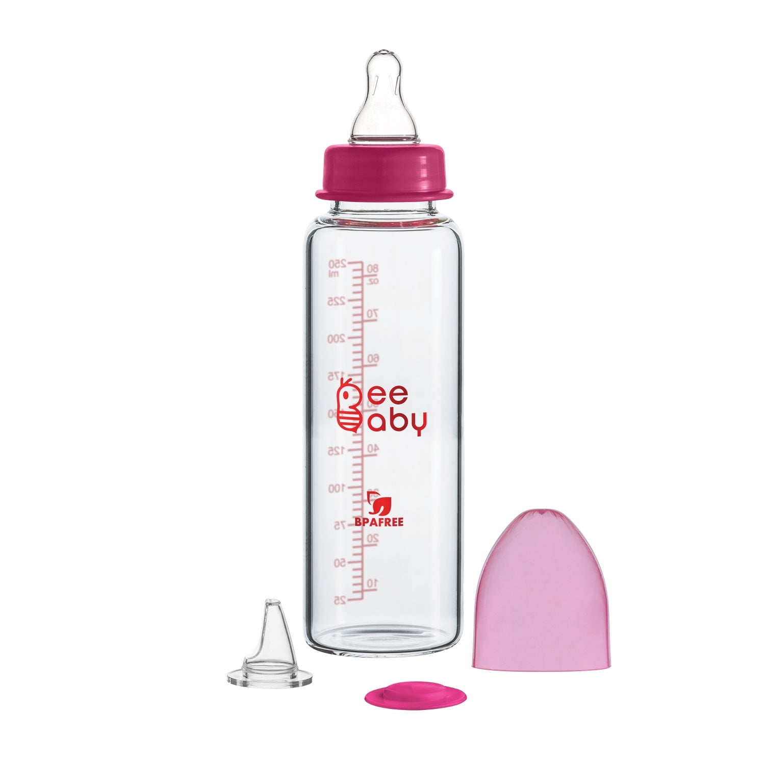 BeeBaby Options+ Anti-Colic Glass Bottle to Sippy Starter Kit, 8 oz. - Pink BeeBaby