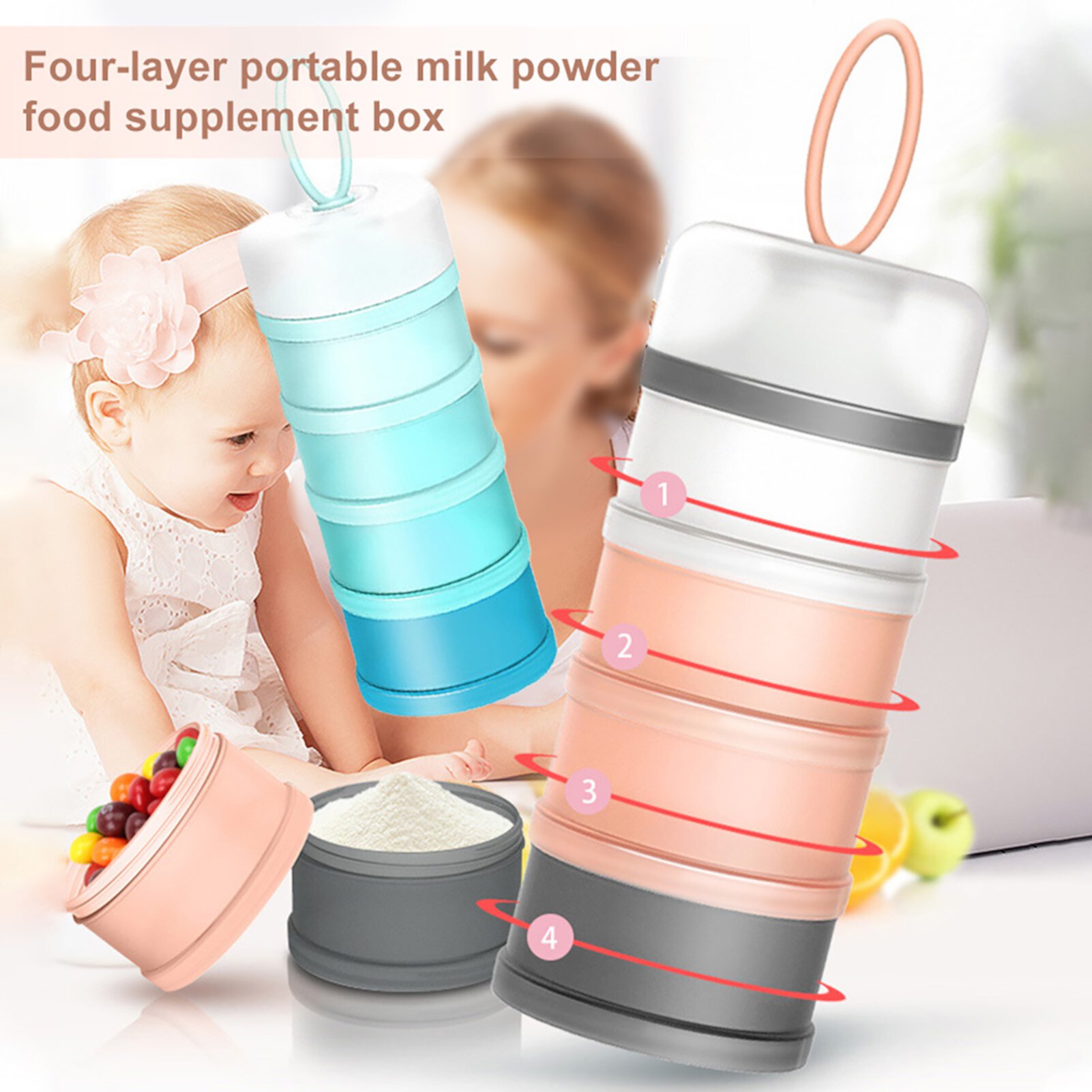 Waroomhouse Baby Food Dispenser Multiple Layers Waterproof Detachable Food Storage Openings Cereal Infant Snack Container for Home Use Waroomhouse