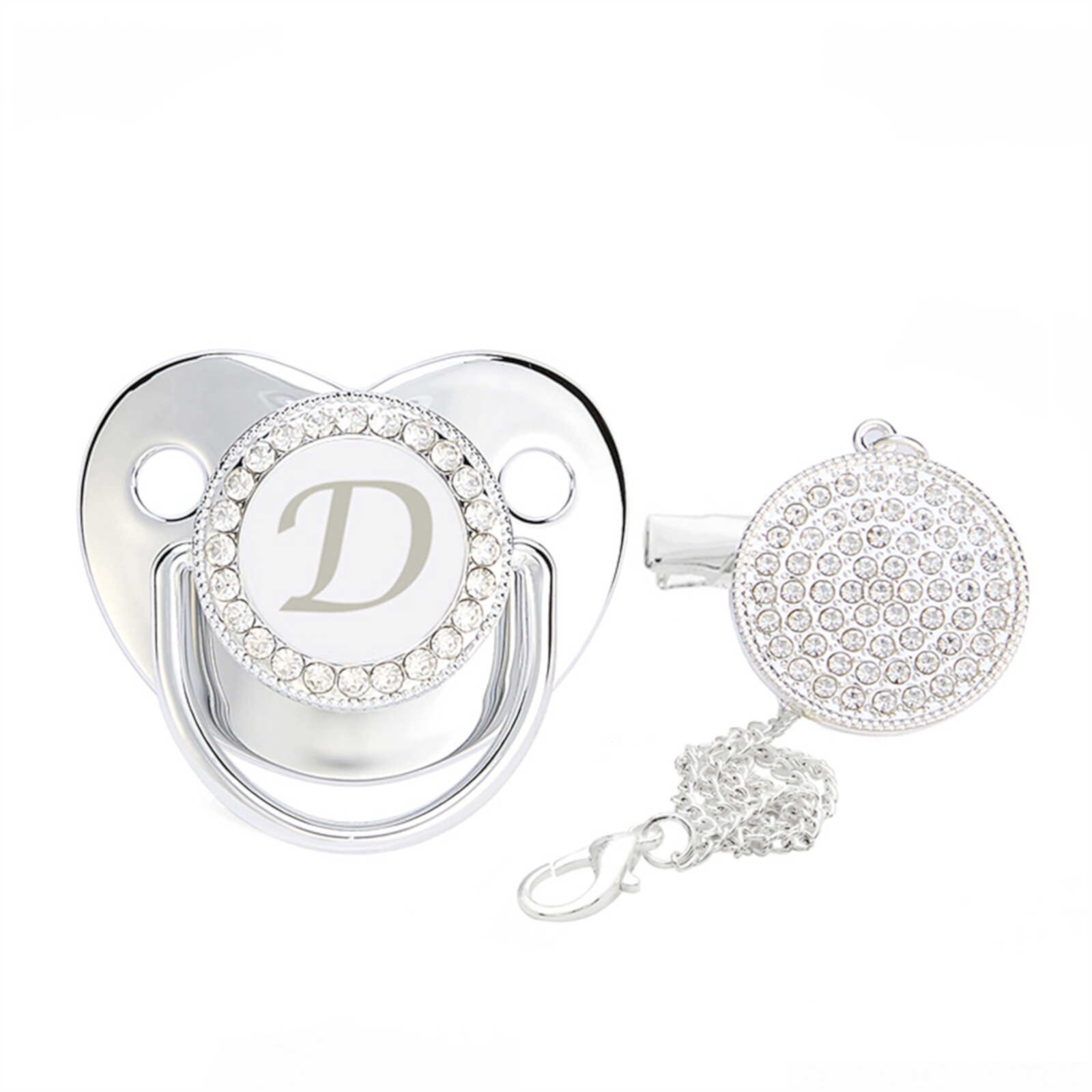 YWDJ Pacifier 26 Letter Name Initial Clip Silicone Infant Nipple Bling Newborn Pacifier Silver D YWDJ