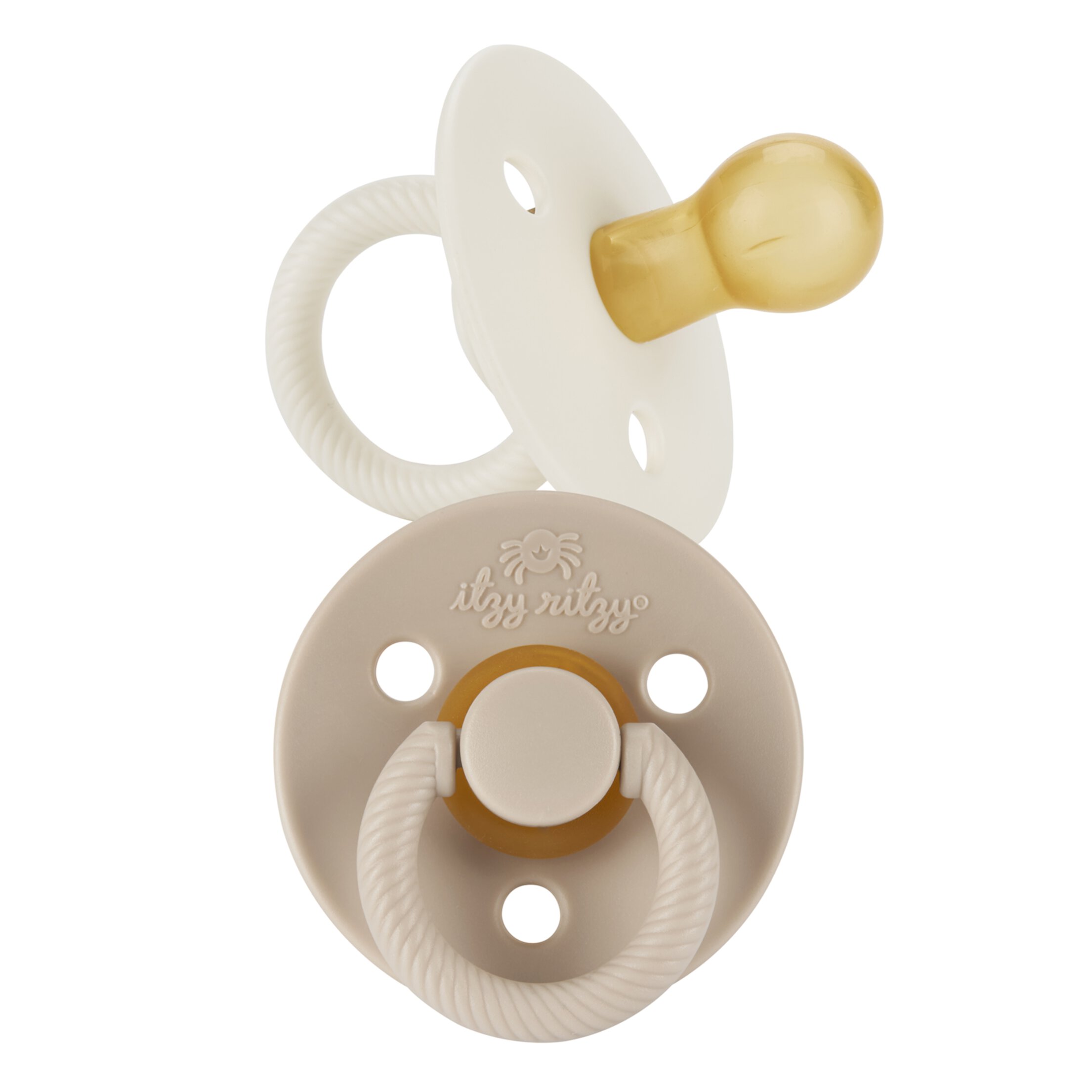 Natural Rubber Infant Pacifiers; for Ages 0 - 6 Months; 2-Pack of Coconut & Toast Itzy Ritzy