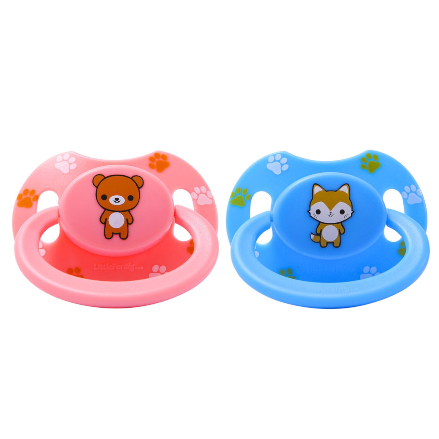 Littleforbig Bigshield Generation-II Adult Sized Pacifier Printed Set - Blue Fox & Pink Teddy Bear Littleforbig