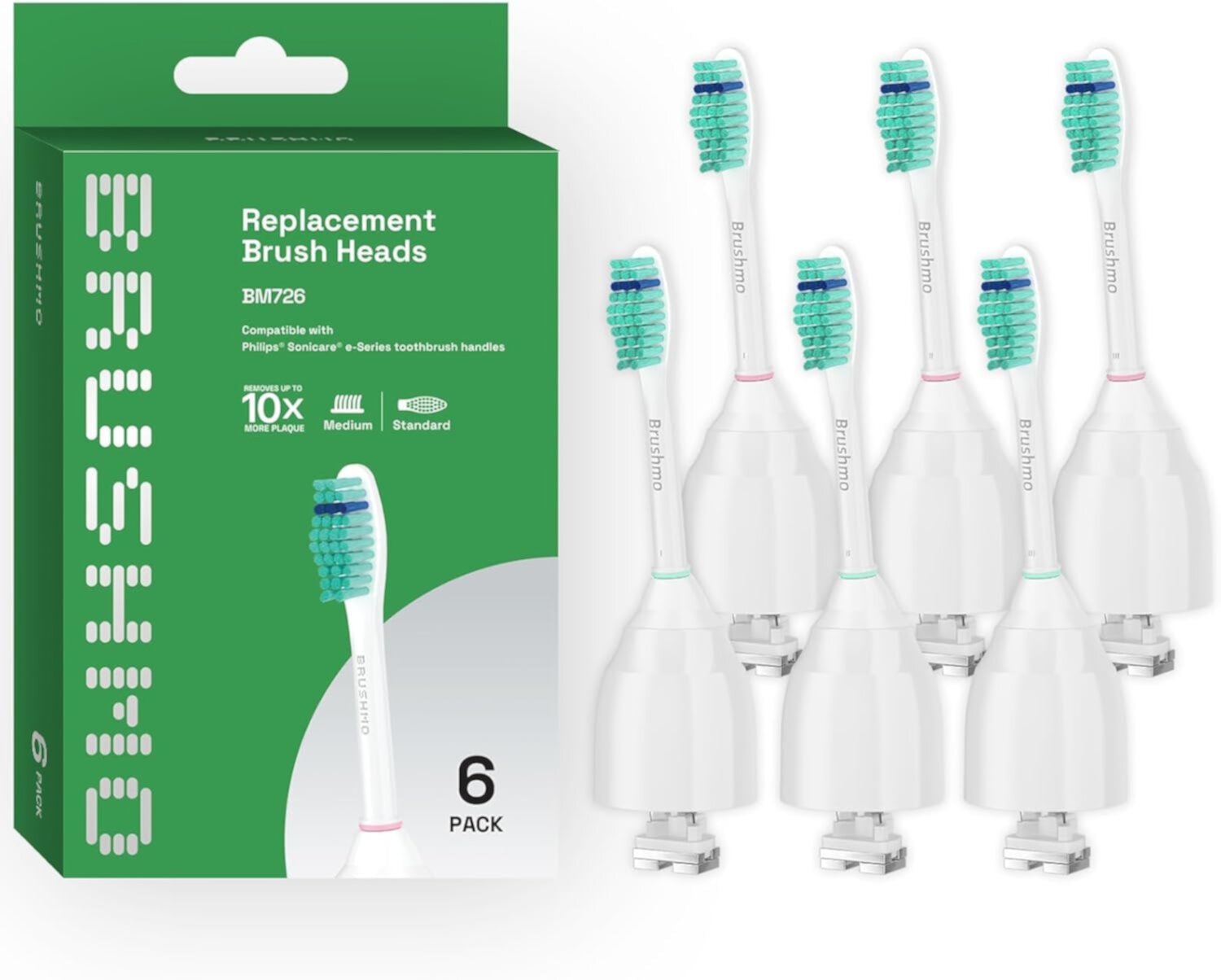 Brushmo Standard Size Replacement Toothbrush Heads Compatible with Philips Sonicare e-Series HX7022, 6 pk Brushmo